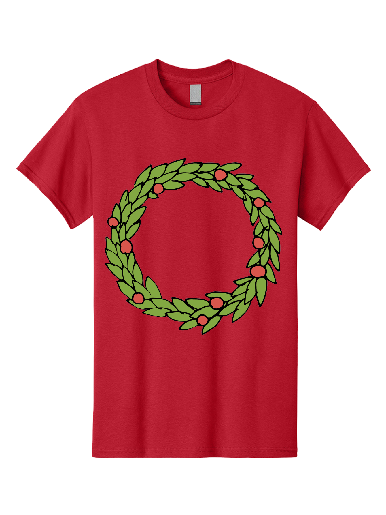Laurel-Wreath Men'S Graphic Tee, 100% Cotton, Comfortable Casual Summer Wear, Machine Washable, Laurel Wreath, Green Leaves, Red Berries, Circular Design, Symbolic Motif, Traditional Emblem, Vintage Decoration, Classic Iconography, - Aaa960