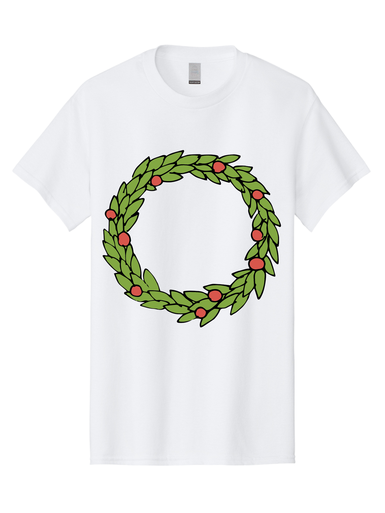 Laurel-Wreath Men'S Graphic Tee, 100% Cotton, Comfortable Casual Summer Wear, Machine Washable, Laurel Wreath, Green Leaves, Red Berries, Circular Design, Symbolic Motif, Traditional Emblem, Vintage Decoration, Classic Iconography, - Aaa960