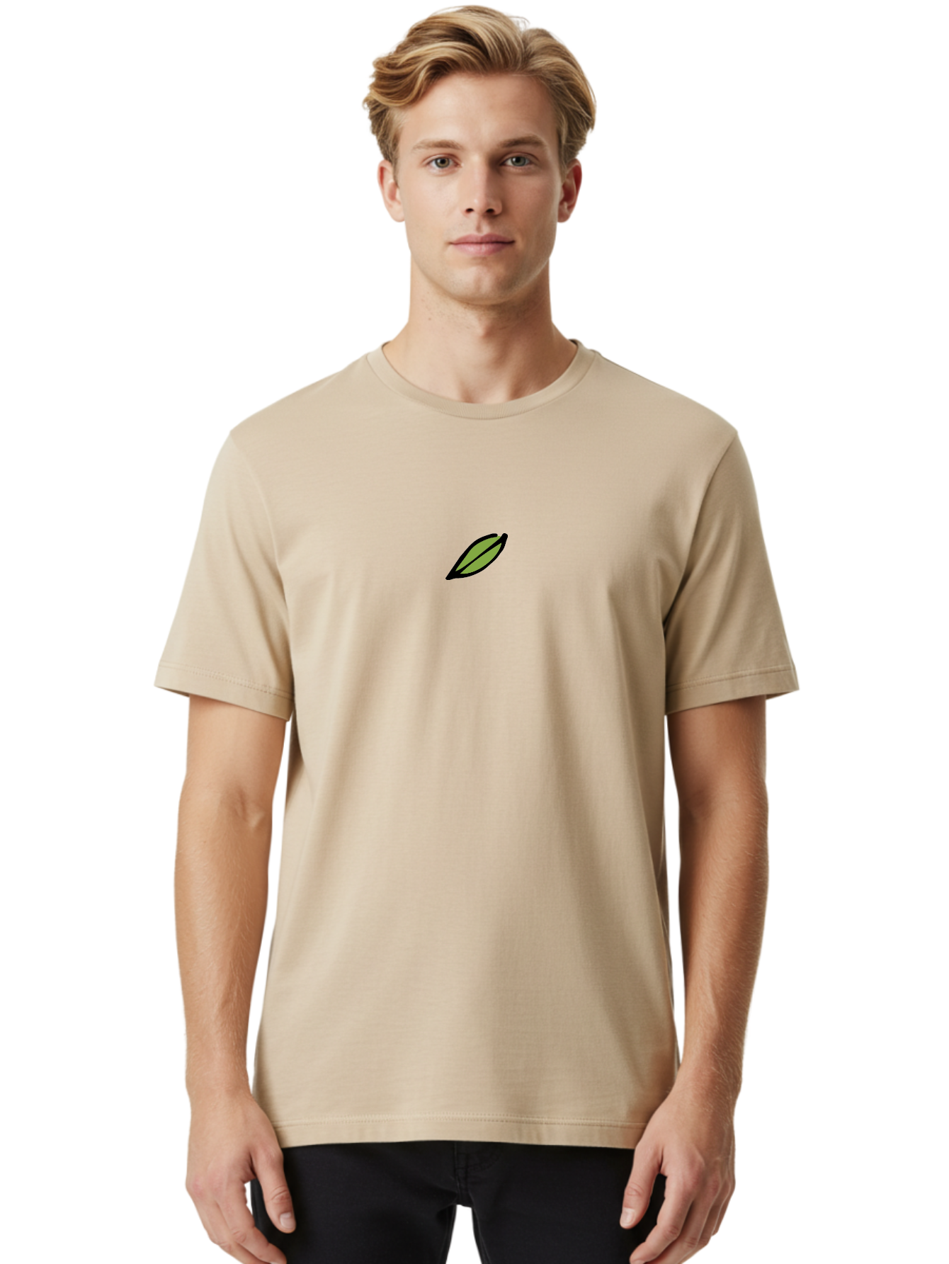 Leaf-1 Men'S Graphic Tee, 100% Cotton, Comfortable Casual Summer Wear, Machine Washable, Simple Leaf Design, Minimalist Art, Black Outline, Olive Green Fill, Botanical Illustration, Leaf Icon, Graphic Design Element - Aaa961