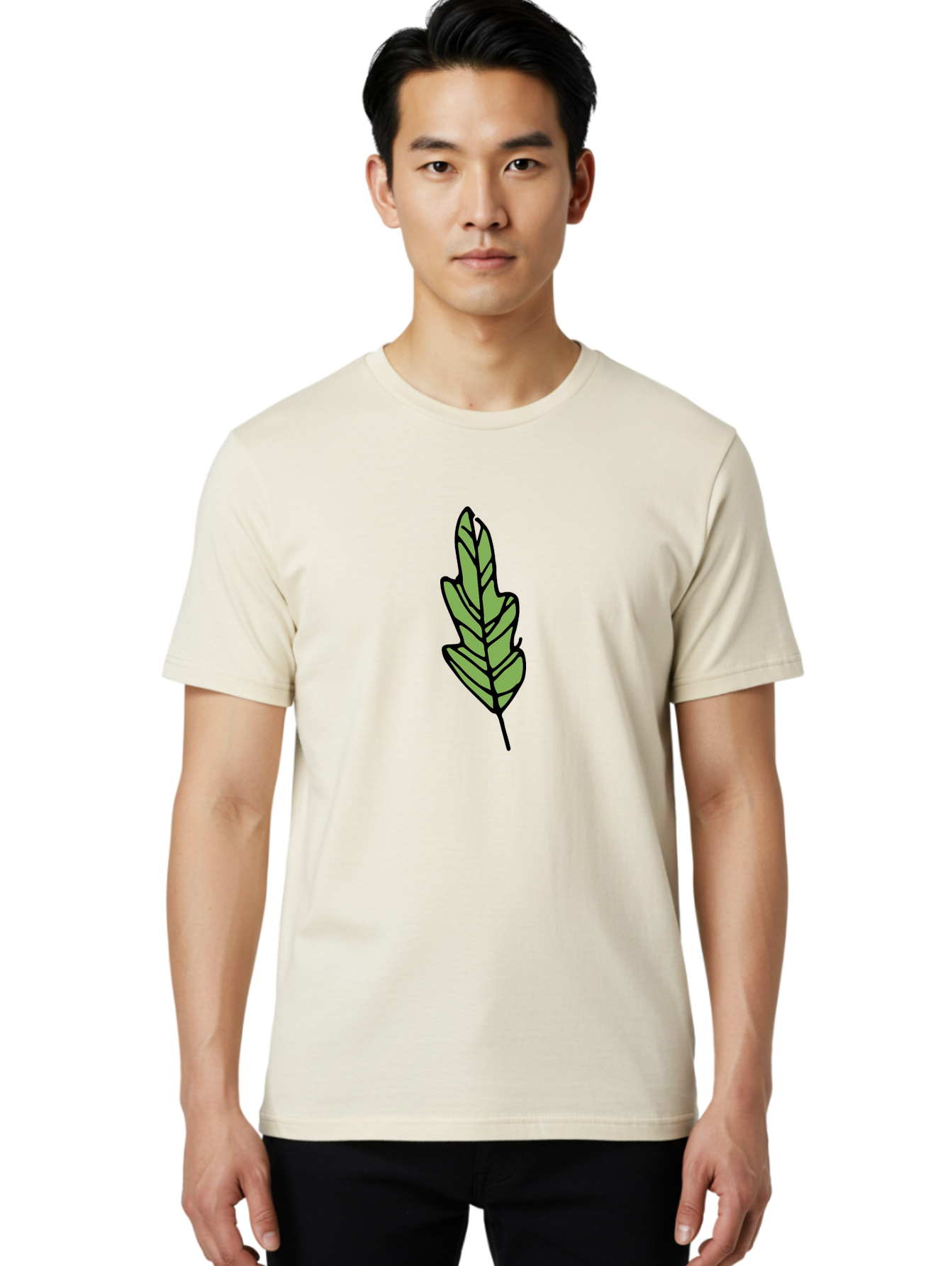 Leaf-Illustration Men'S Graphic Tee, 100% Cotton, Comfortable Casual Summer Wear, Machine Washable, Simple Leaf Design, Cartoon Leaf Illustration, Green Leaf Graphic, Leaf Outline, Minimalist Leaf Art, Nature-Inspired Illustration, - Aaa963