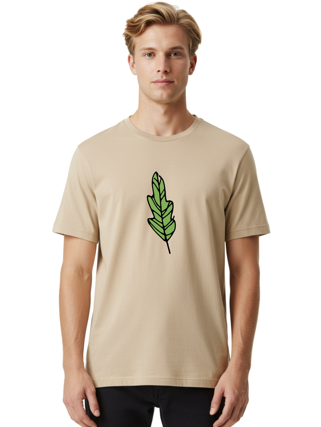 Leaf-Illustration Men'S Graphic Tee, 100% Cotton, Comfortable Casual Summer Wear, Machine Washable, Simple Leaf Design, Cartoon Leaf Illustration, Green Leaf Graphic, Leaf Outline, Minimalist Leaf Art, Nature-Inspired Illustration, - Aaa963