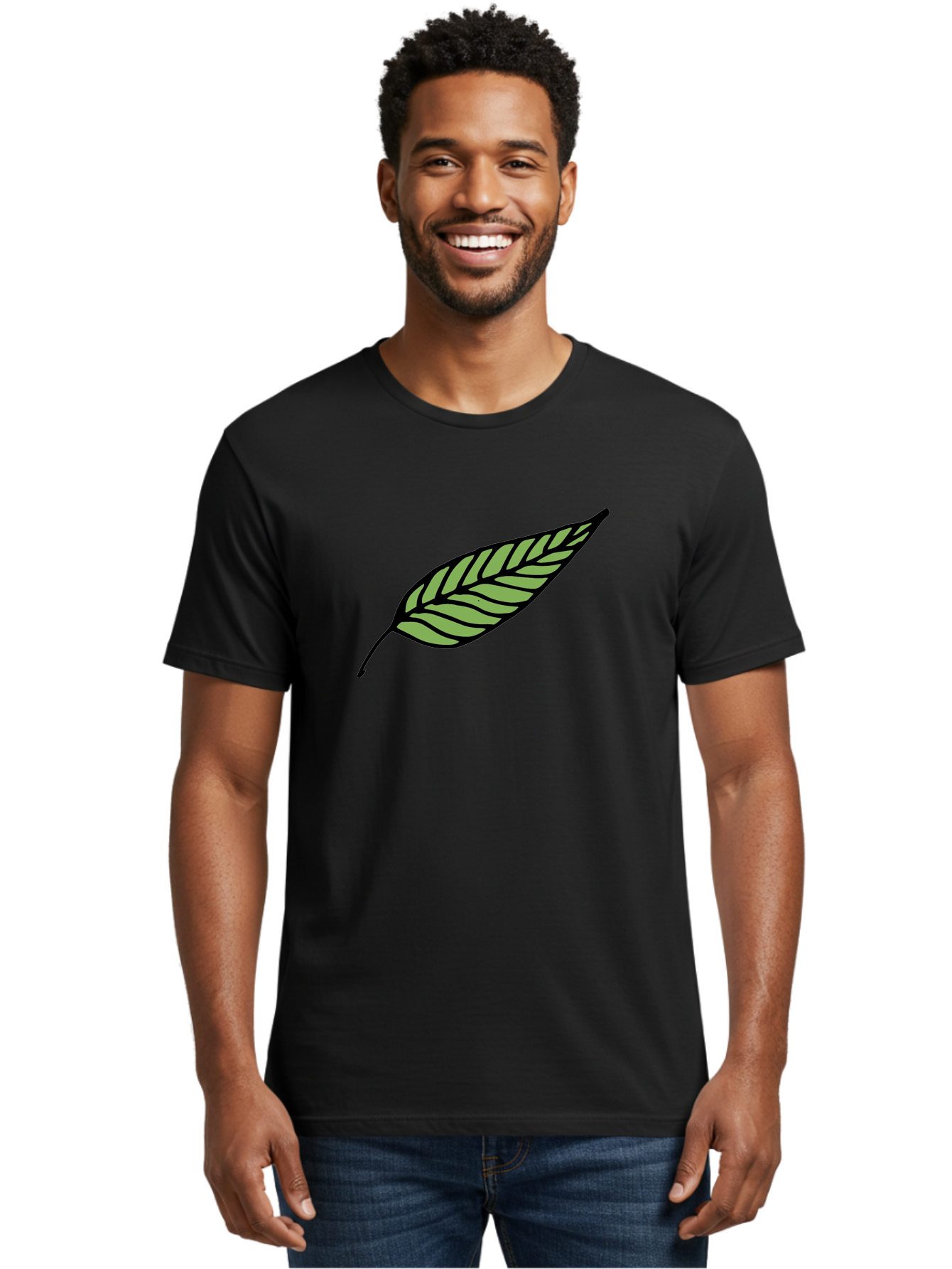 Leaf Men'S Graphic Tee, 100% Cotton, Comfortable Casual Summer Wear, Machine Washable, Leaf Icon, Olive Branch Symbol, Simple Illustration, Black Outline, Green Leaf, Minimalist Design, Symbolic Representation, Peace Symbol, - Aaa965