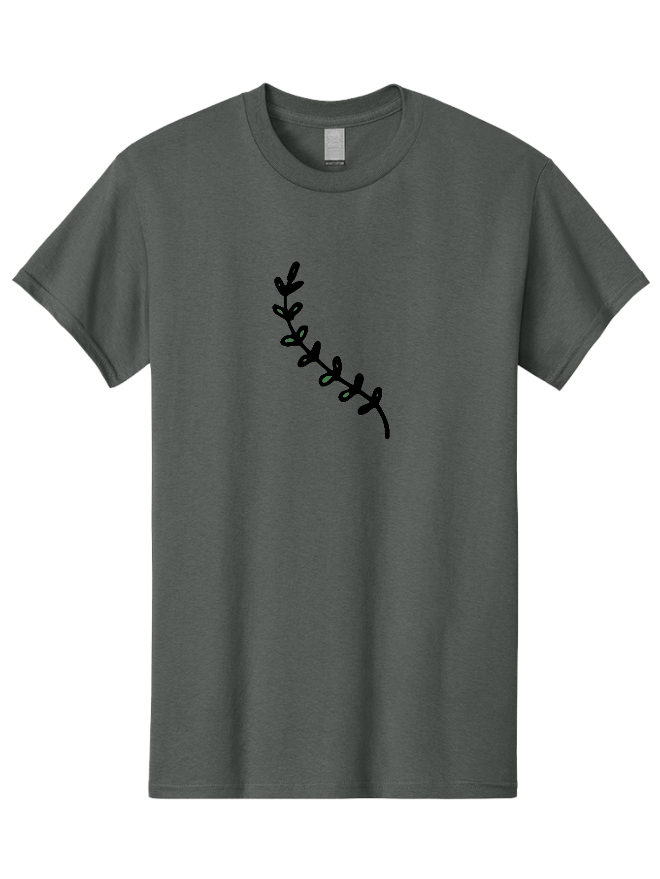 Leafy-Branch Men'S Graphic Tee, 100% Cotton, Comfortable Casual Summer Wear, Machine Washable, Simple Vine, Curved Stem, Black Leaves, Grey Highlights, Digital Art, Minimalist Design, Simple Shapes, Modern Illustration, Stylized Foliage, - Aaa966