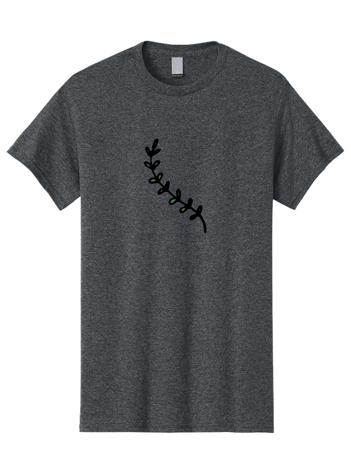 Leafy-Branch Men'S Graphic Tee, 100% Cotton, Comfortable Casual Summer Wear, Machine Washable, Simple Vine, Curved Stem, Black Leaves, Grey Highlights, Digital Art, Minimalist Design, Simple Shapes, Modern Illustration, Stylized Foliage, - Aaa966