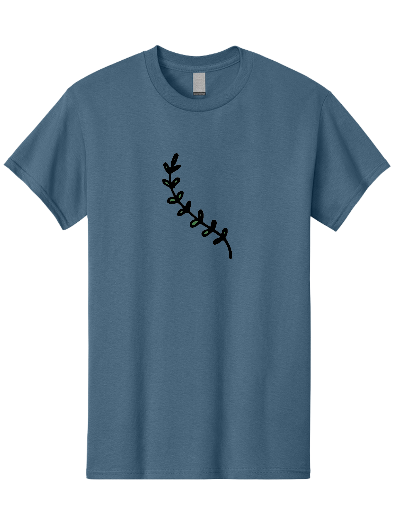 Leafy-Branch Men'S Graphic Tee, 100% Cotton, Comfortable Casual Summer Wear, Machine Washable, Simple Vine, Curved Stem, Black Leaves, Grey Highlights, Digital Art, Minimalist Design, Simple Shapes, Modern Illustration, Stylized Foliage, - Aaa966