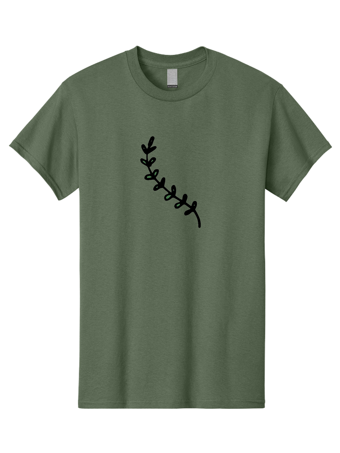 Leafy-Branch Men'S Graphic Tee, 100% Cotton, Comfortable Casual Summer Wear, Machine Washable, Simple Vine, Curved Stem, Black Leaves, Grey Highlights, Digital Art, Minimalist Design, Simple Shapes, Modern Illustration, Stylized Foliage, - Aaa966