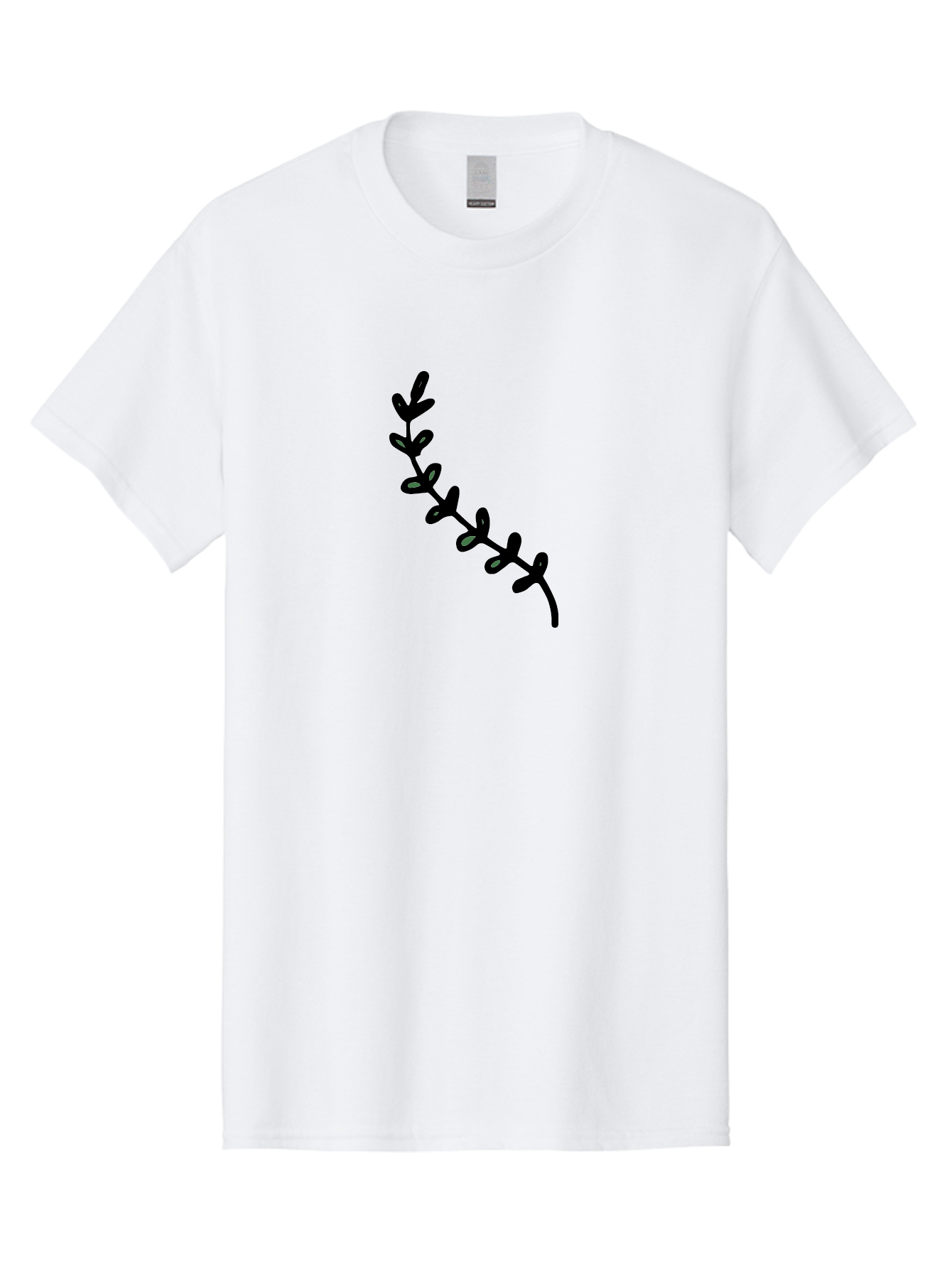Leafy-Branch Men'S Graphic Tee, 100% Cotton, Comfortable Casual Summer Wear, Machine Washable, Simple Vine, Curved Stem, Black Leaves, Grey Highlights, Digital Art, Minimalist Design, Simple Shapes, Modern Illustration, Stylized Foliage, - Aaa966