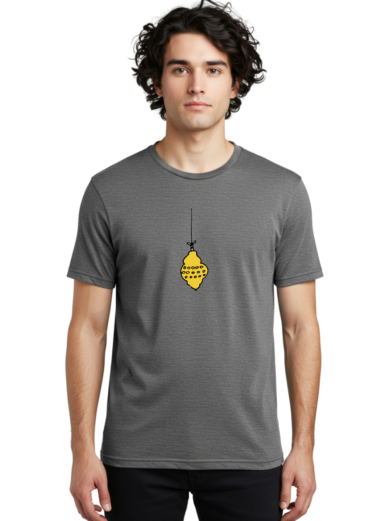 Lemon Men'S Graphic Tee, 100% Cotton, Comfortable Casual Summer Wear, Machine Washable, Lemon Hanging On String, Citrus Fruit, Yellow Lemon, Cartoon Lemon, Simple Design, Festive Decoration, Quirky Art - Aaa967