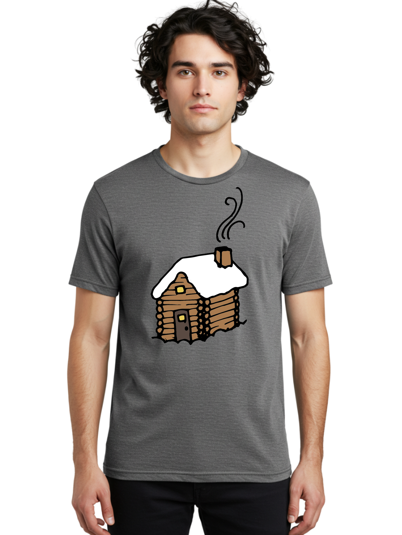 Log-Cabin Men'S Graphic Tee, 100% Cotton, Comfortable Casual Summer Wear, Machine Washable, Cozy Log Cabin, Snow-Covered Roof, Warm Fireplace, Snowy Landscape, Winter Wonderland, Rustic Charm, Cabin In The Woods - Aaa972