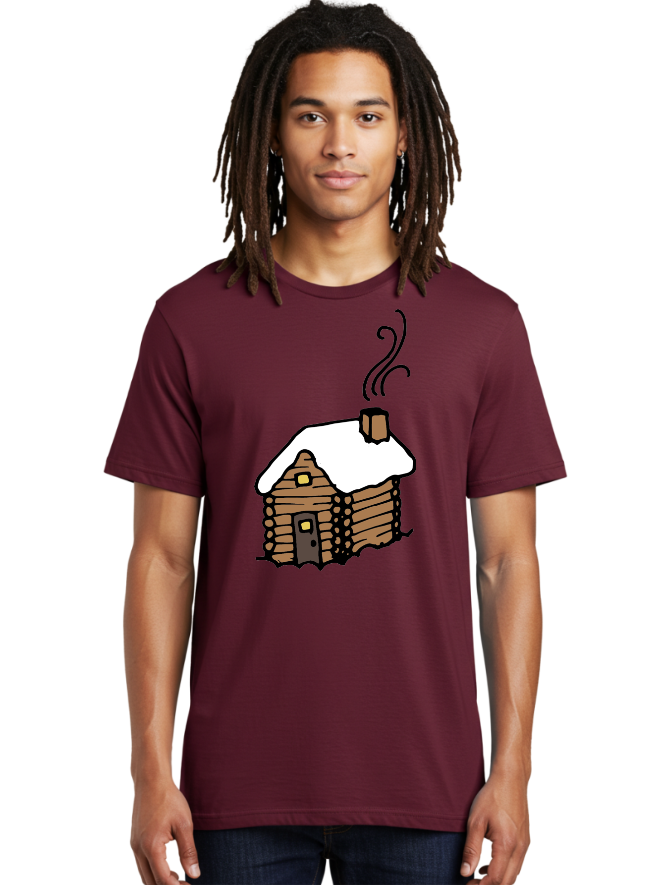 Log-Cabin Men'S Graphic Tee, 100% Cotton, Comfortable Casual Summer Wear, Machine Washable, Cozy Log Cabin, Snow-Covered Roof, Warm Fireplace, Snowy Landscape, Winter Wonderland, Rustic Charm, Cabin In The Woods - Aaa972