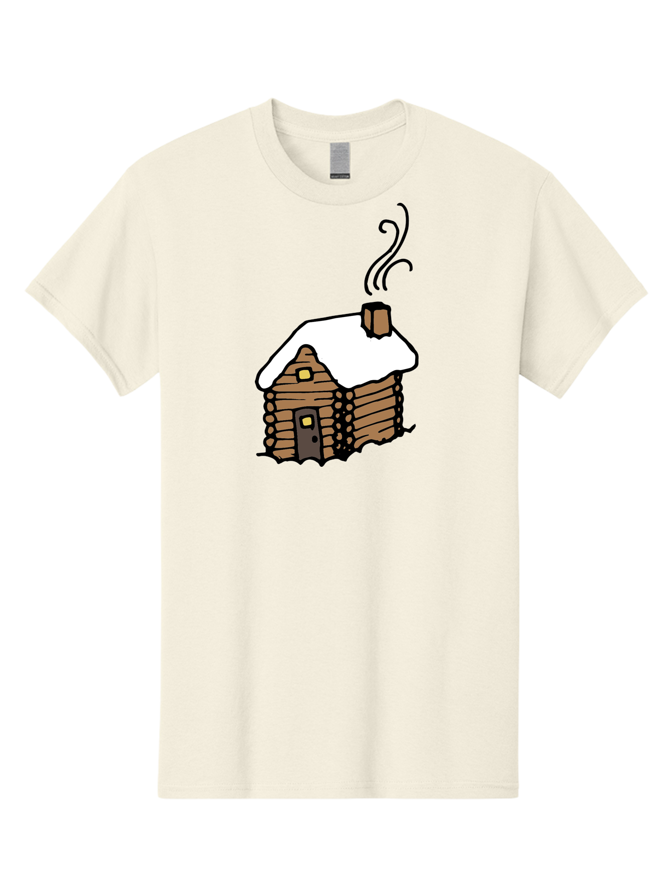 Log-Cabin Men'S Graphic Tee, 100% Cotton, Comfortable Casual Summer Wear, Machine Washable, Cozy Log Cabin, Snow-Covered Roof, Warm Fireplace, Snowy Landscape, Winter Wonderland, Rustic Charm, Cabin In The Woods - Aaa972
