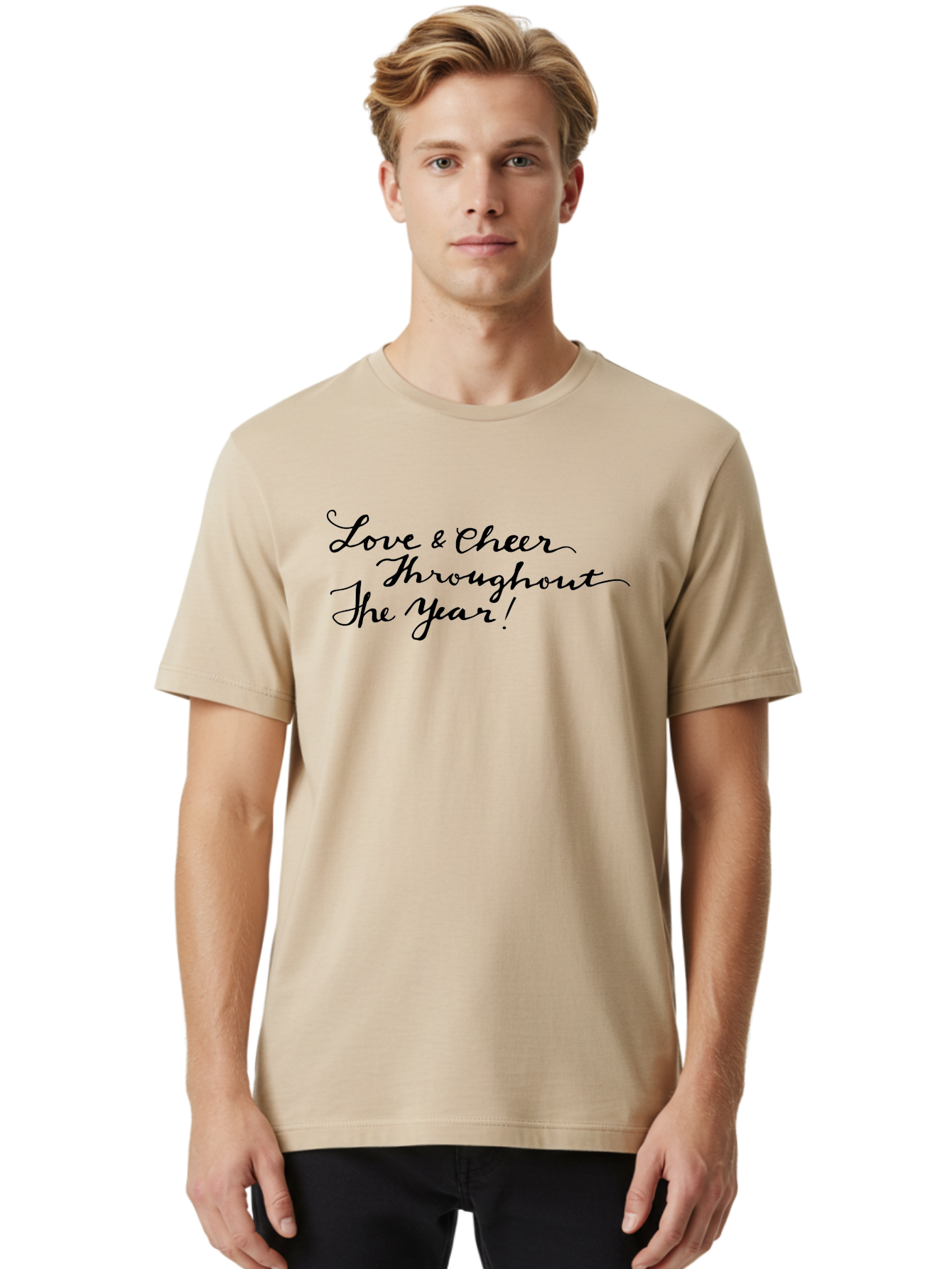 Love-Cheer-Throughout-The-Year-1 Men'S Graphic Tee, 100% Cotton, Comfortable Casual Summer Wear, Machine Washable, Love And Cheer, Inspirational Quote, Motivational Message, Positive Vibes, Happy Thoughts, Uplifting Words, - Aaa973