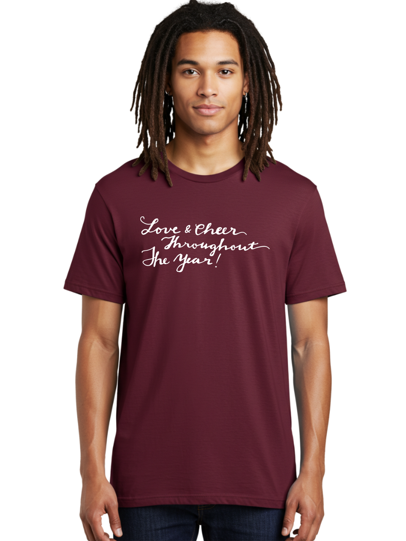 Love-Cheer-Throughout-The-Year Men'S Graphic Tee, 100% Cotton, Comfortable Casual Summer Wear, Machine Washable, Love & Cheer, Inspirational Quote, Motivational Message, Festive Greeting, Joyful Sentiment, Cursive Script, Positive Vibes, - Aaa974