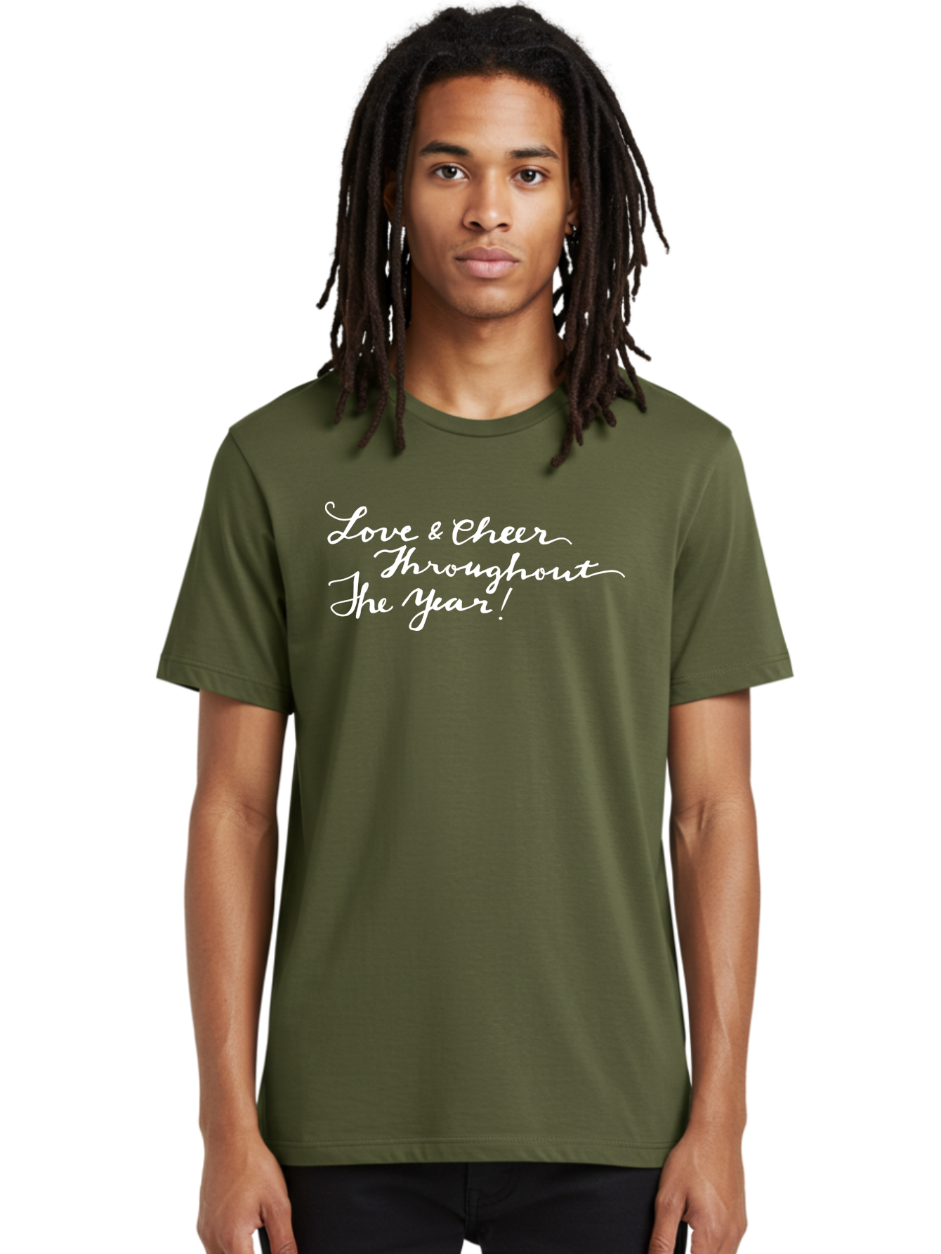 Love-Cheer-Throughout-The-Year Men'S Graphic Tee, 100% Cotton, Comfortable Casual Summer Wear, Machine Washable, Love & Cheer, Inspirational Quote, Motivational Message, Festive Greeting, Joyful Sentiment, Cursive Script, Positive Vibes, - Aaa974