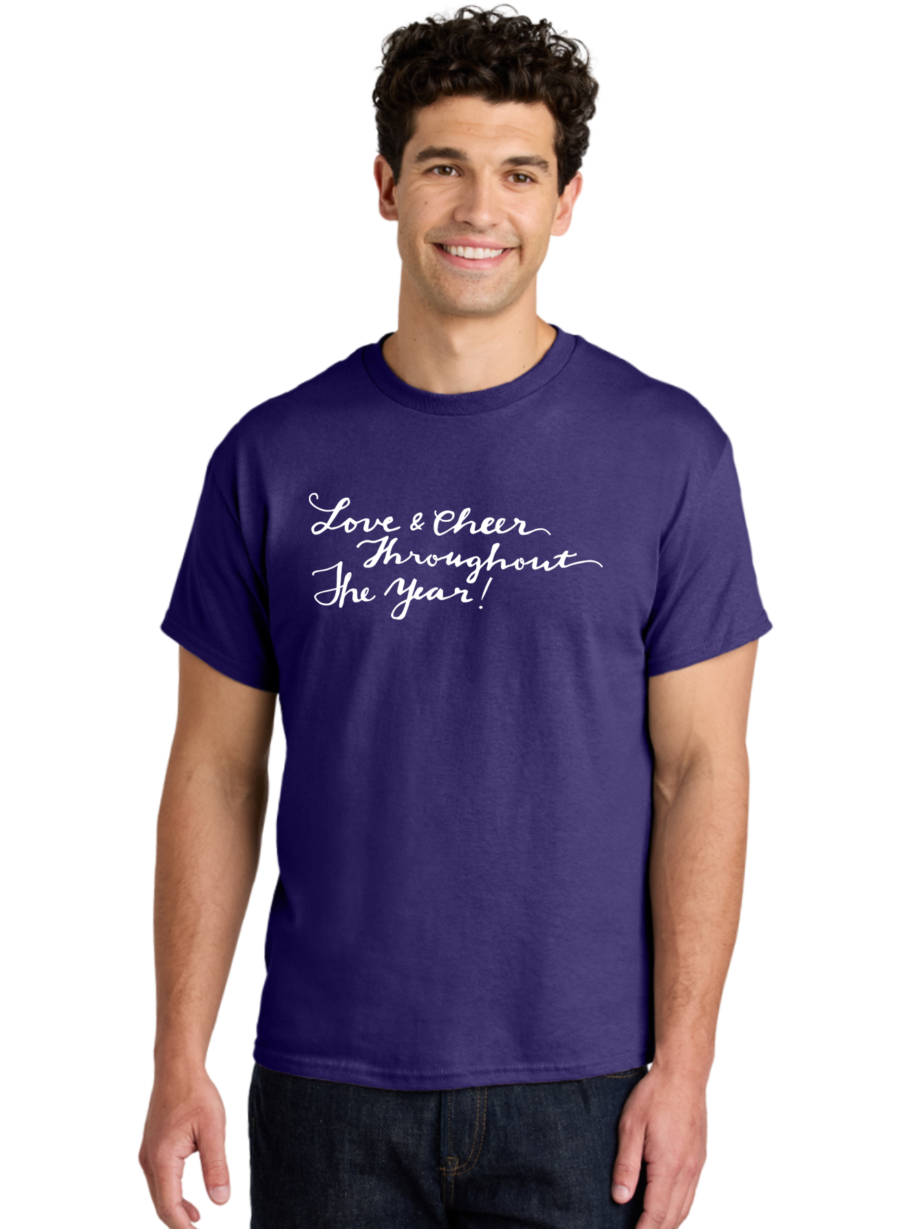 Love-Cheer-Throughout-The-Year Men'S Graphic Tee, 100% Cotton, Comfortable Casual Summer Wear, Machine Washable, Love & Cheer, Inspirational Quote, Motivational Message, Festive Greeting, Joyful Sentiment, Cursive Script, Positive Vibes, - Aaa974