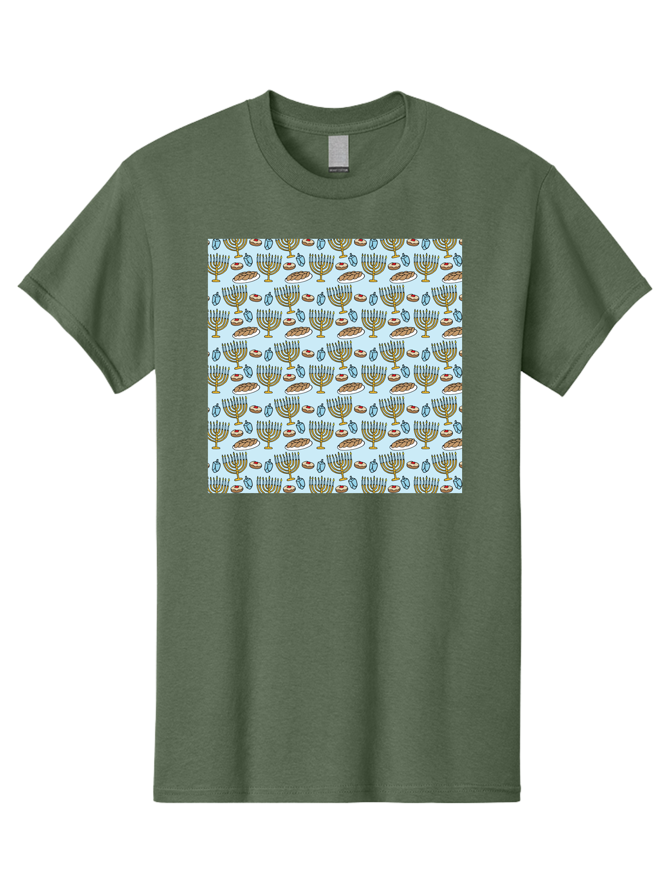 Menorah-Pattern Men'S Graphic Tee, 100% Cotton, Comfortable Casual Summer Wear, Machine Washable, Menorah, Hanukkah Symbols, Jewish Traditions, Festive Decorations, Traditional Jewish Symbols, Menorah Pattern, Hanukkah Decorations - Aaa976