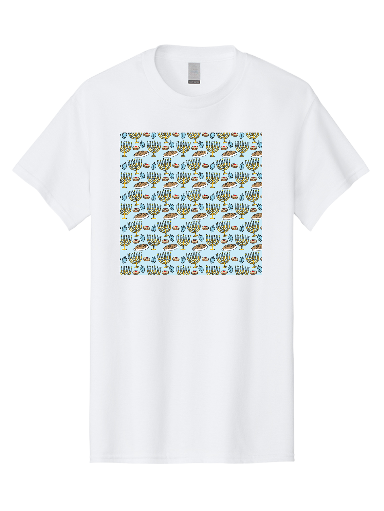 Menorah-Pattern Men'S Graphic Tee, 100% Cotton, Comfortable Casual Summer Wear, Machine Washable, Menorah, Hanukkah Symbols, Jewish Traditions, Festive Decorations, Traditional Jewish Symbols, Menorah Pattern, Hanukkah Decorations - Aaa976