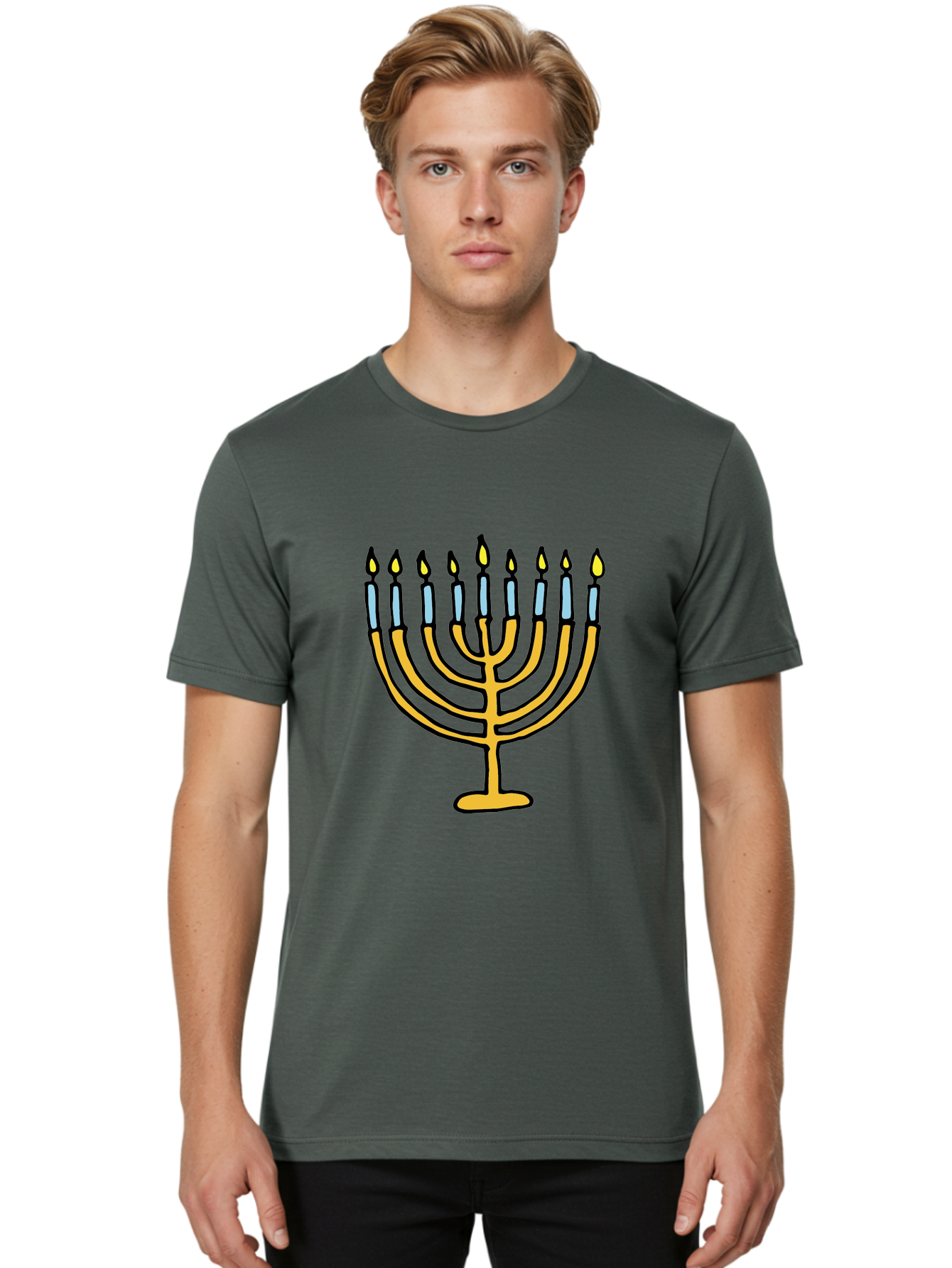Menorah Men'S Graphic Tee, 100% Cotton, Comfortable Casual Summer Wear, Machine Washable, Menorah Candles, Hanukkah Celebration, Jewish Tradition, Festival Of Lights, Eight Days Of Light, Chanukah, Menorah Illustration, Hanukkah Menorah - Aaa977