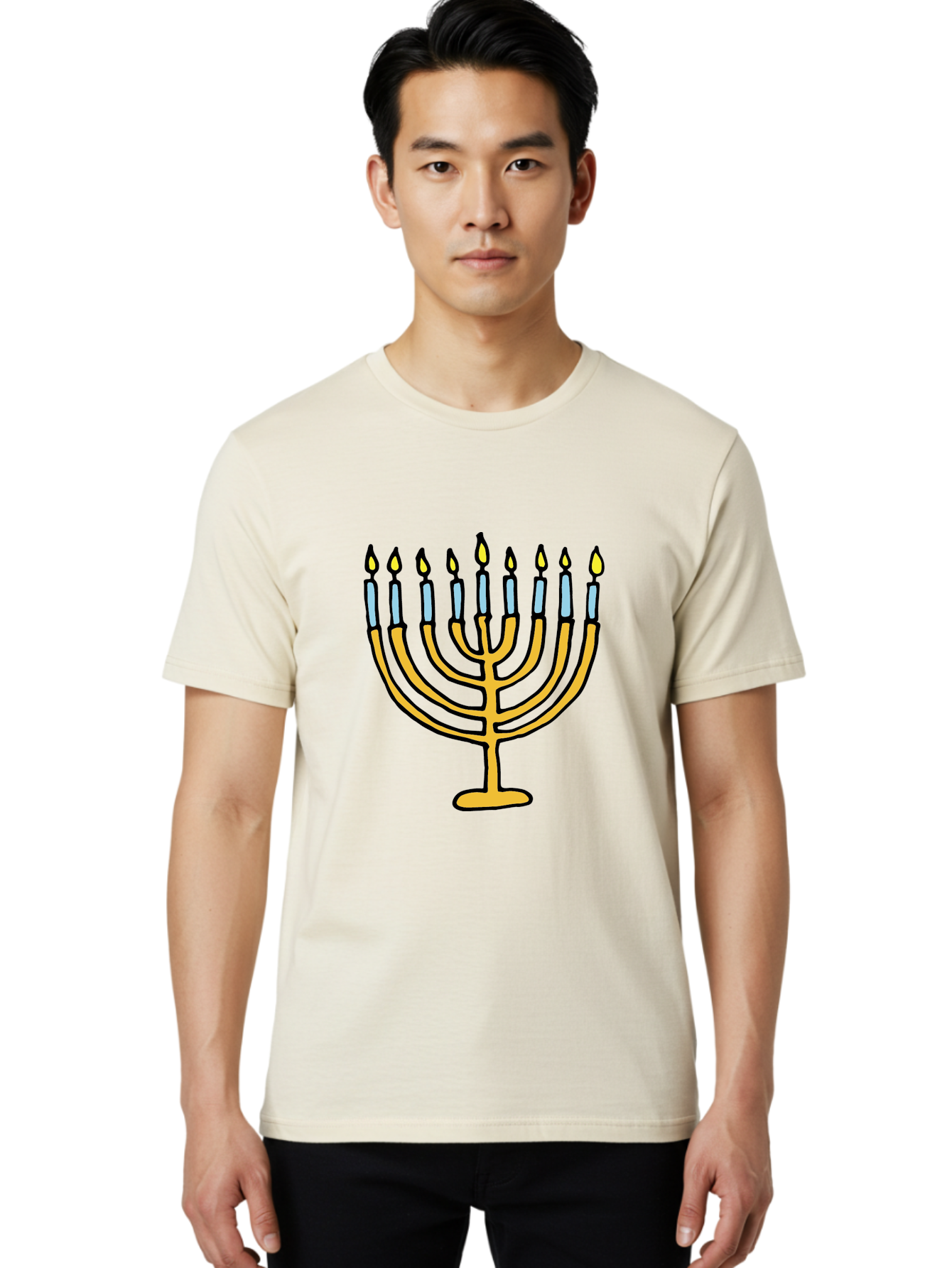 Menorah Men'S Graphic Tee, 100% Cotton, Comfortable Casual Summer Wear, Machine Washable, Menorah Candles, Hanukkah Celebration, Jewish Tradition, Festival Of Lights, Eight Days Of Light, Chanukah, Menorah Illustration, Hanukkah Menorah - Aaa977