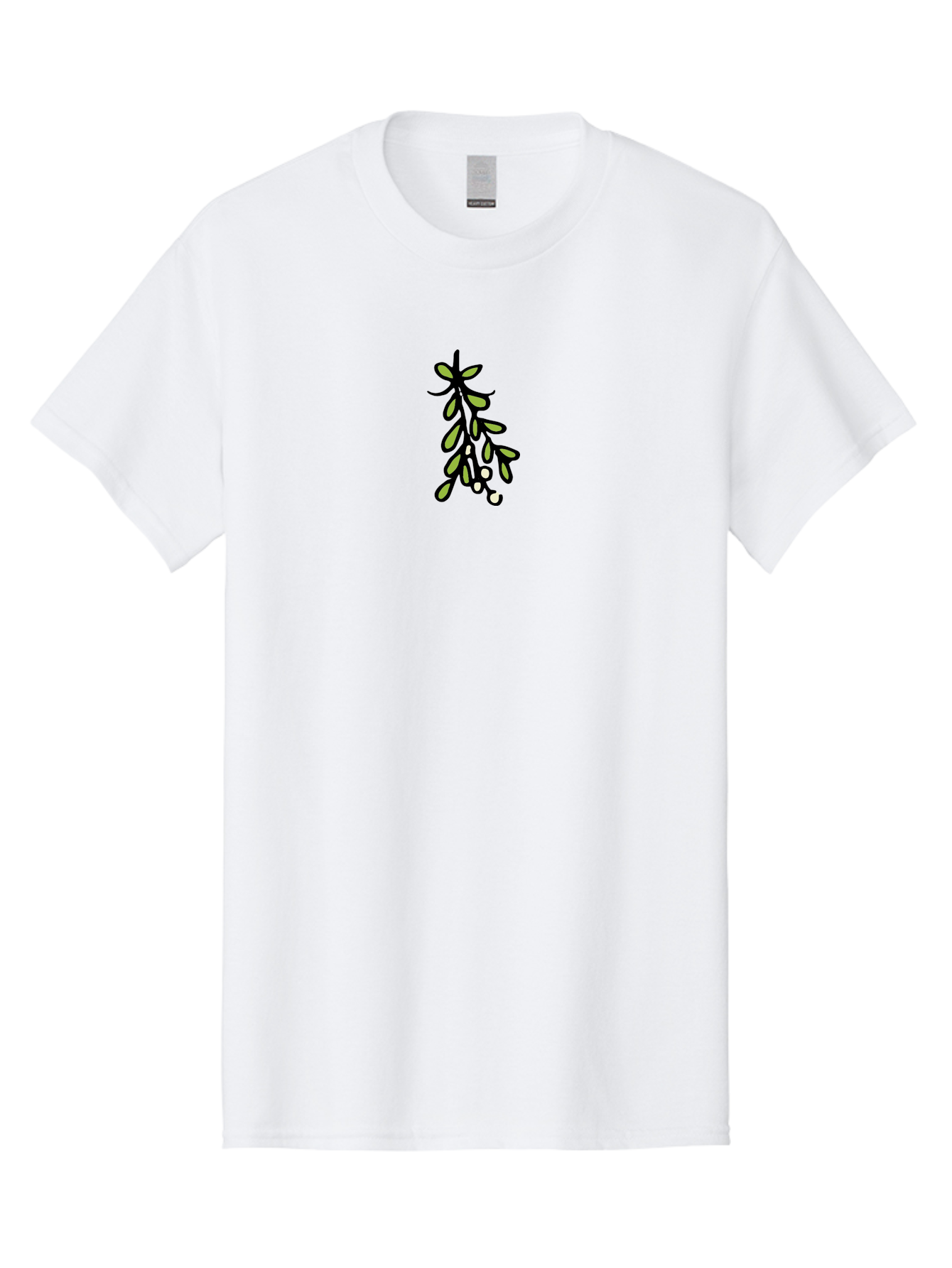 Mistletoe-2 Men'S Graphic Tee, 100% Cotton, Comfortable Casual Summer Wear, Machine Washable, Mistletoe Illustration, Cartoon Style, Festive Holiday Decoration, Christmas Tradition, Green Leaves, White Berries, Whimsical Art, - Aaa995
