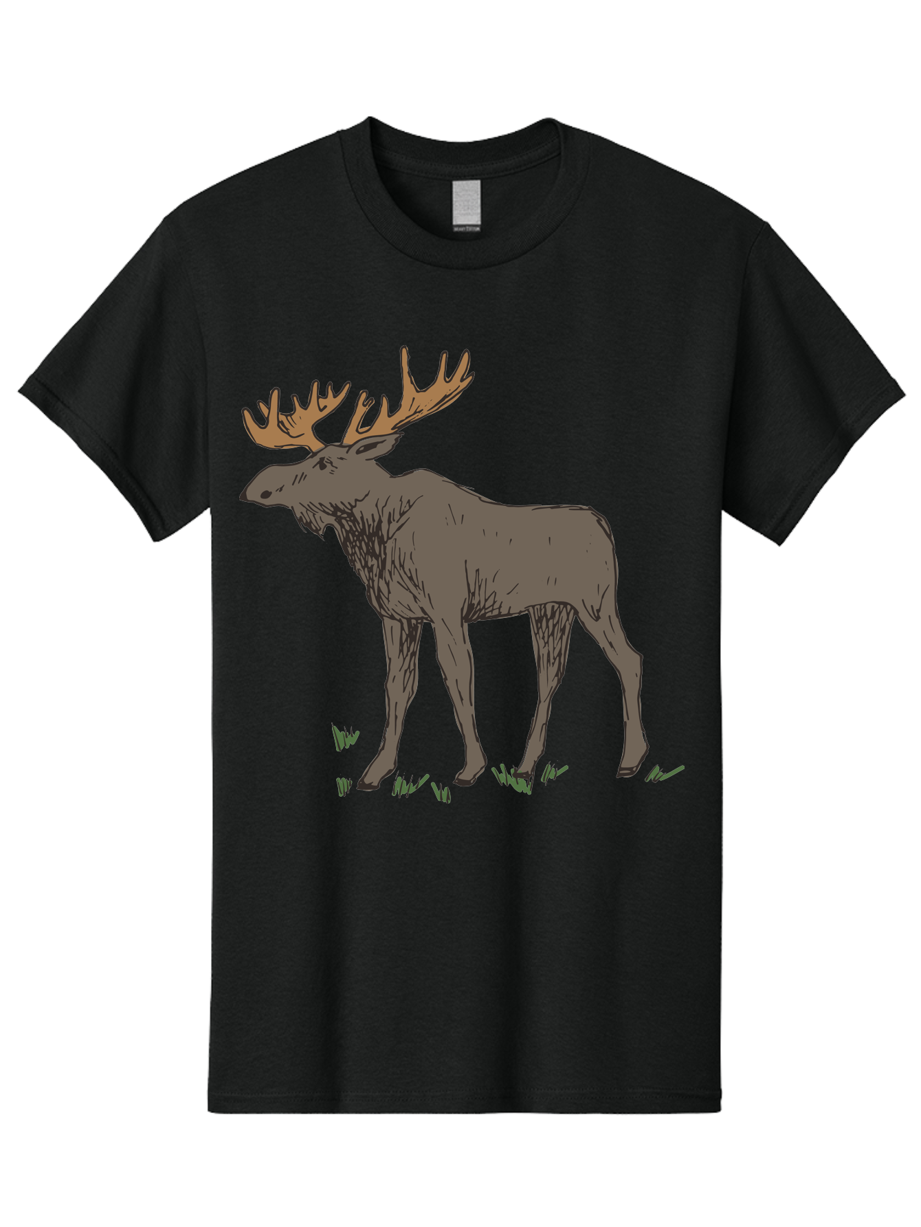 Moose-1 Men'S Graphic Tee, 100% Cotton, Comfortable Casual Summer Wear, Machine Washable, Illustration Of A Moose, Large Antlers, Wildlife, Animal Art, Cartoon Style, Wildlife Illustration, Mammal Drawing, Forest Creature, Nature Graphic - Aaa997