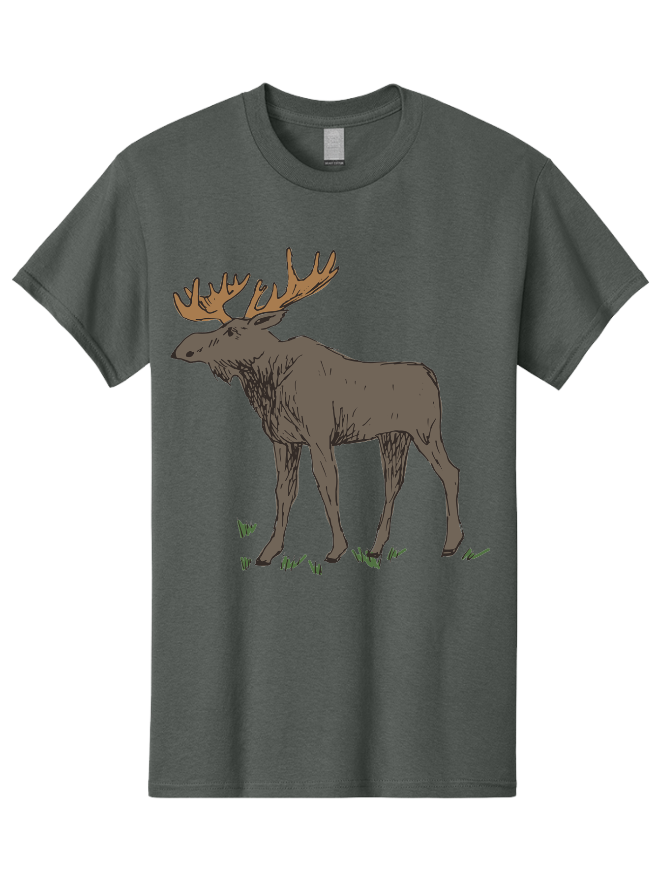 Moose-1 Men'S Graphic Tee, 100% Cotton, Comfortable Casual Summer Wear, Machine Washable, Illustration Of A Moose, Large Antlers, Wildlife, Animal Art, Cartoon Style, Wildlife Illustration, Mammal Drawing, Forest Creature, Nature Graphic - Aaa997