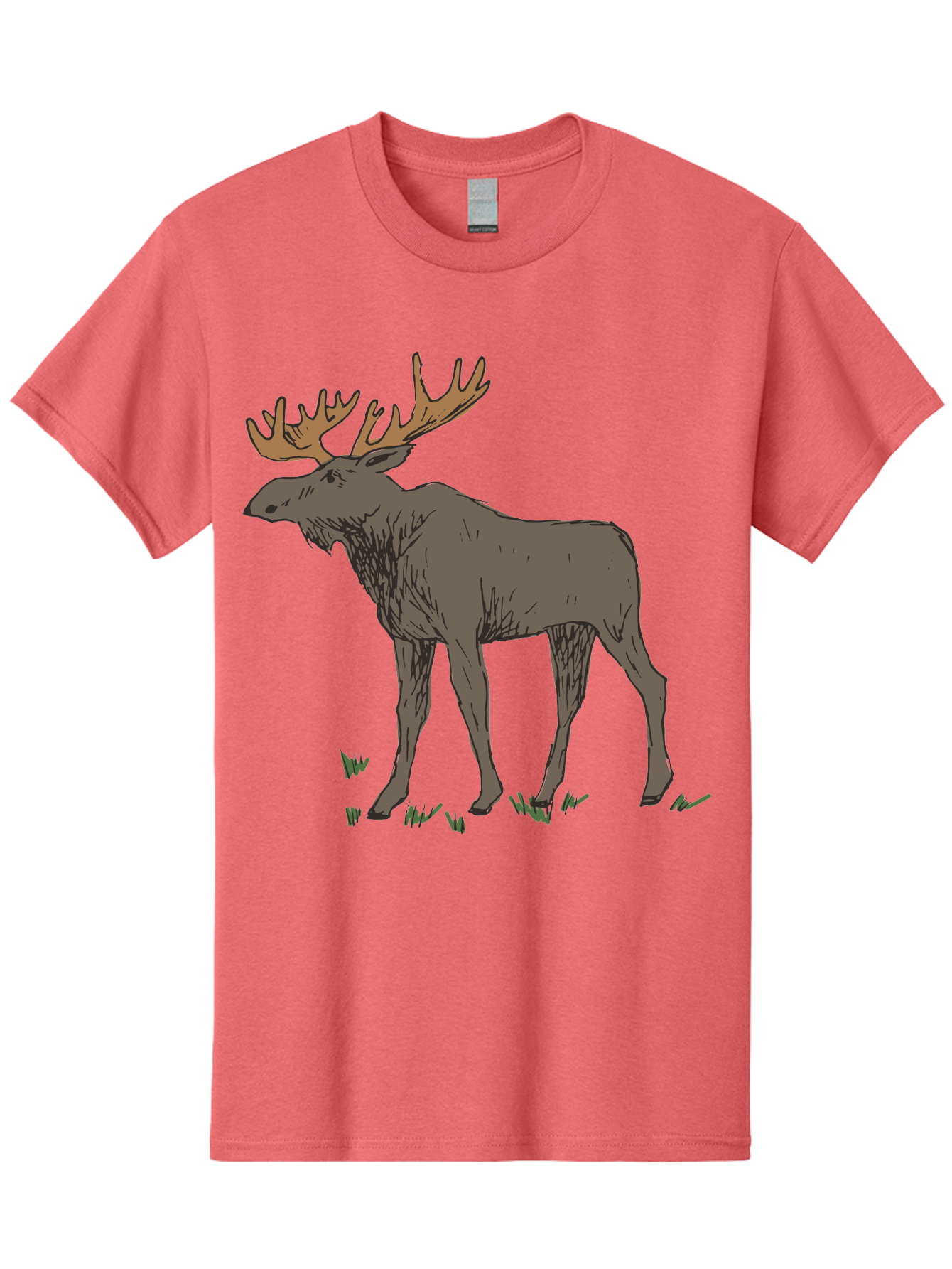 Moose-1 Men'S Graphic Tee, 100% Cotton, Comfortable Casual Summer Wear, Machine Washable, Illustration Of A Moose, Large Antlers, Wildlife, Animal Art, Cartoon Style, Wildlife Illustration, Mammal Drawing, Forest Creature, Nature Graphic - Aaa997