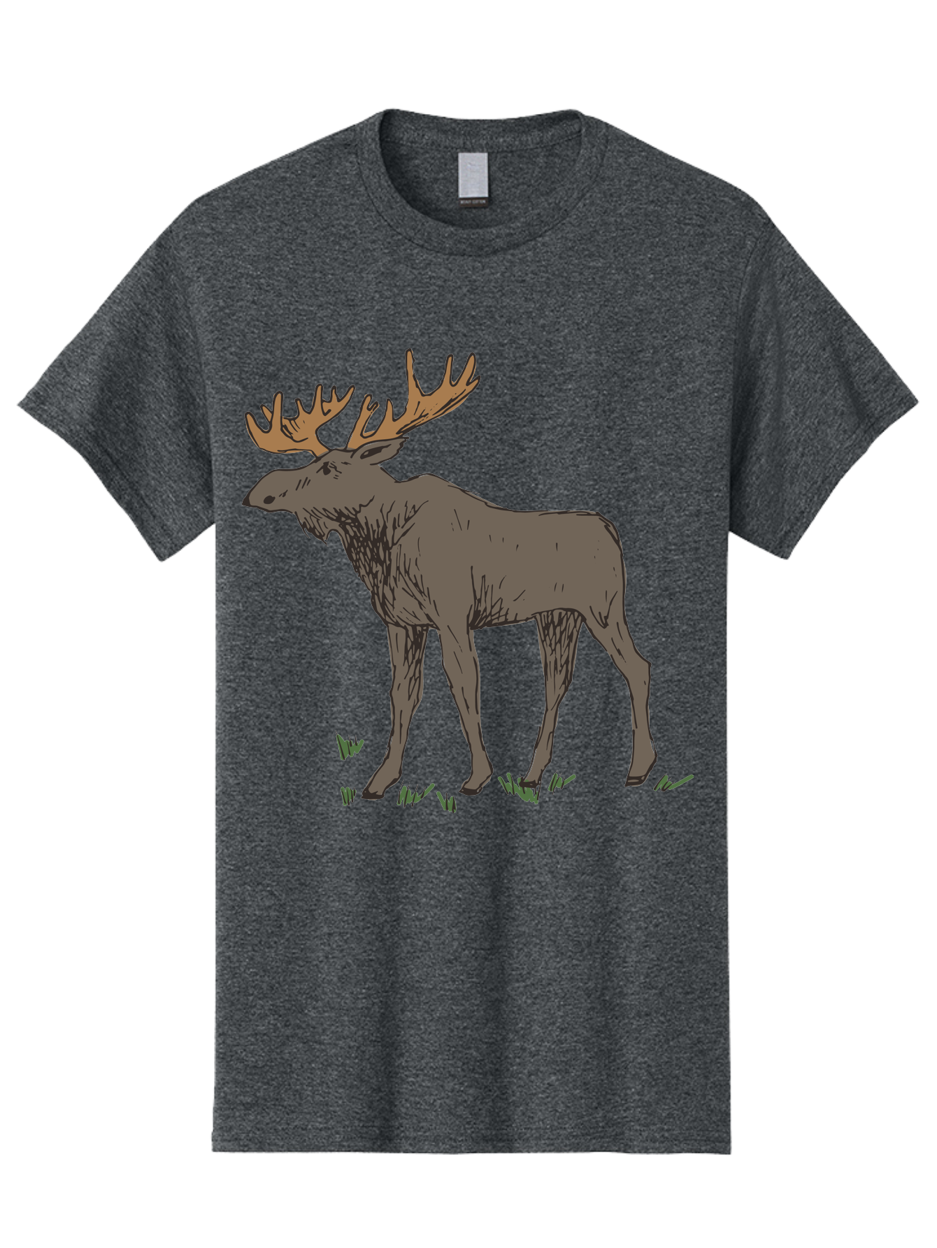 Moose-1 Men'S Graphic Tee, 100% Cotton, Comfortable Casual Summer Wear, Machine Washable, Illustration Of A Moose, Large Antlers, Wildlife, Animal Art, Cartoon Style, Wildlife Illustration, Mammal Drawing, Forest Creature, Nature Graphic - Aaa997