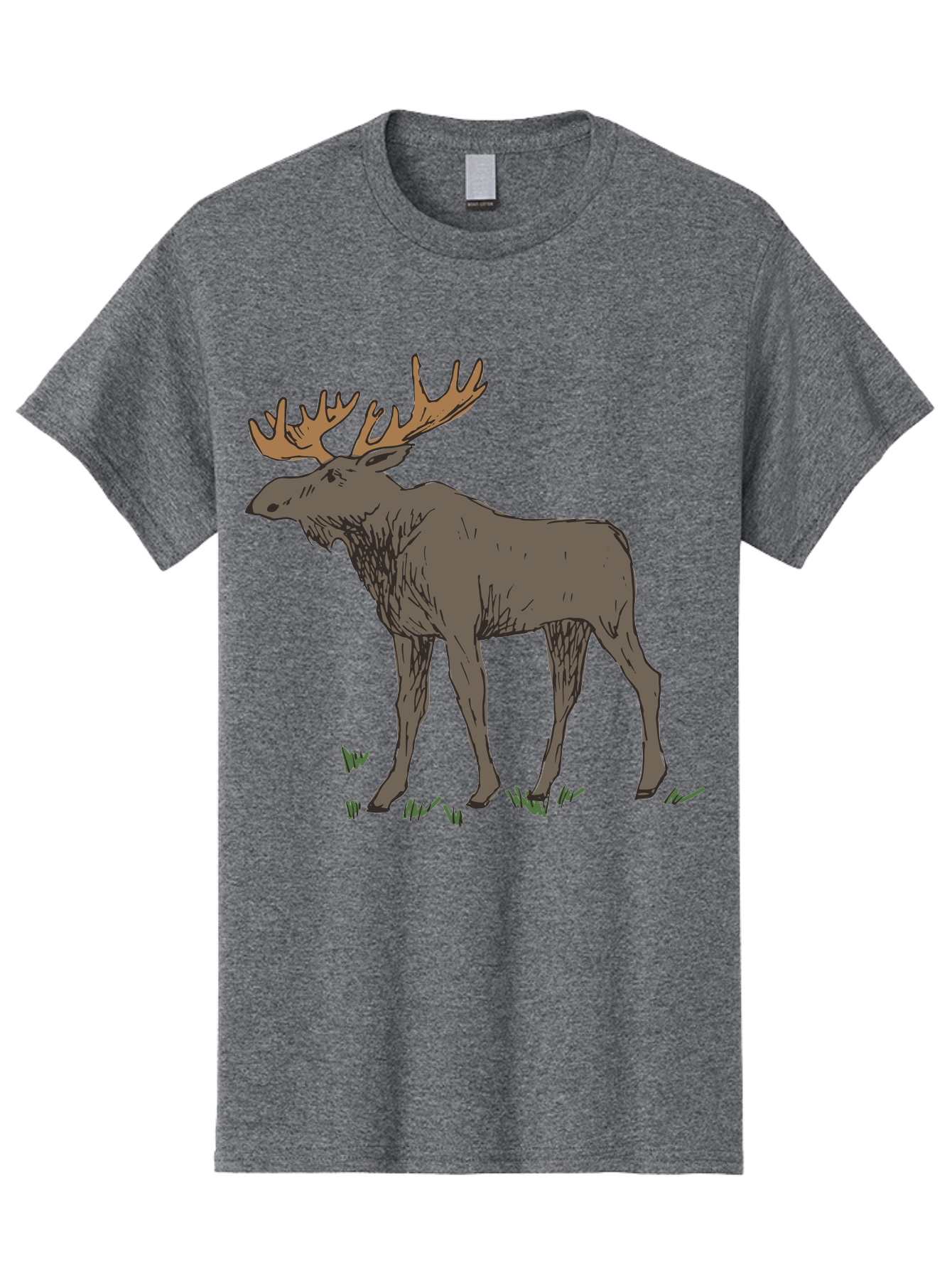 Moose-1 Men'S Graphic Tee, 100% Cotton, Comfortable Casual Summer Wear, Machine Washable, Illustration Of A Moose, Large Antlers, Wildlife, Animal Art, Cartoon Style, Wildlife Illustration, Mammal Drawing, Forest Creature, Nature Graphic - Aaa997