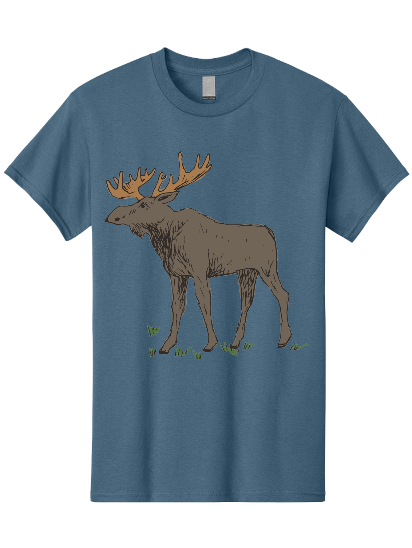 Moose-1 Men'S Graphic Tee, 100% Cotton, Comfortable Casual Summer Wear, Machine Washable, Illustration Of A Moose, Large Antlers, Wildlife, Animal Art, Cartoon Style, Wildlife Illustration, Mammal Drawing, Forest Creature, Nature Graphic - Aaa997
