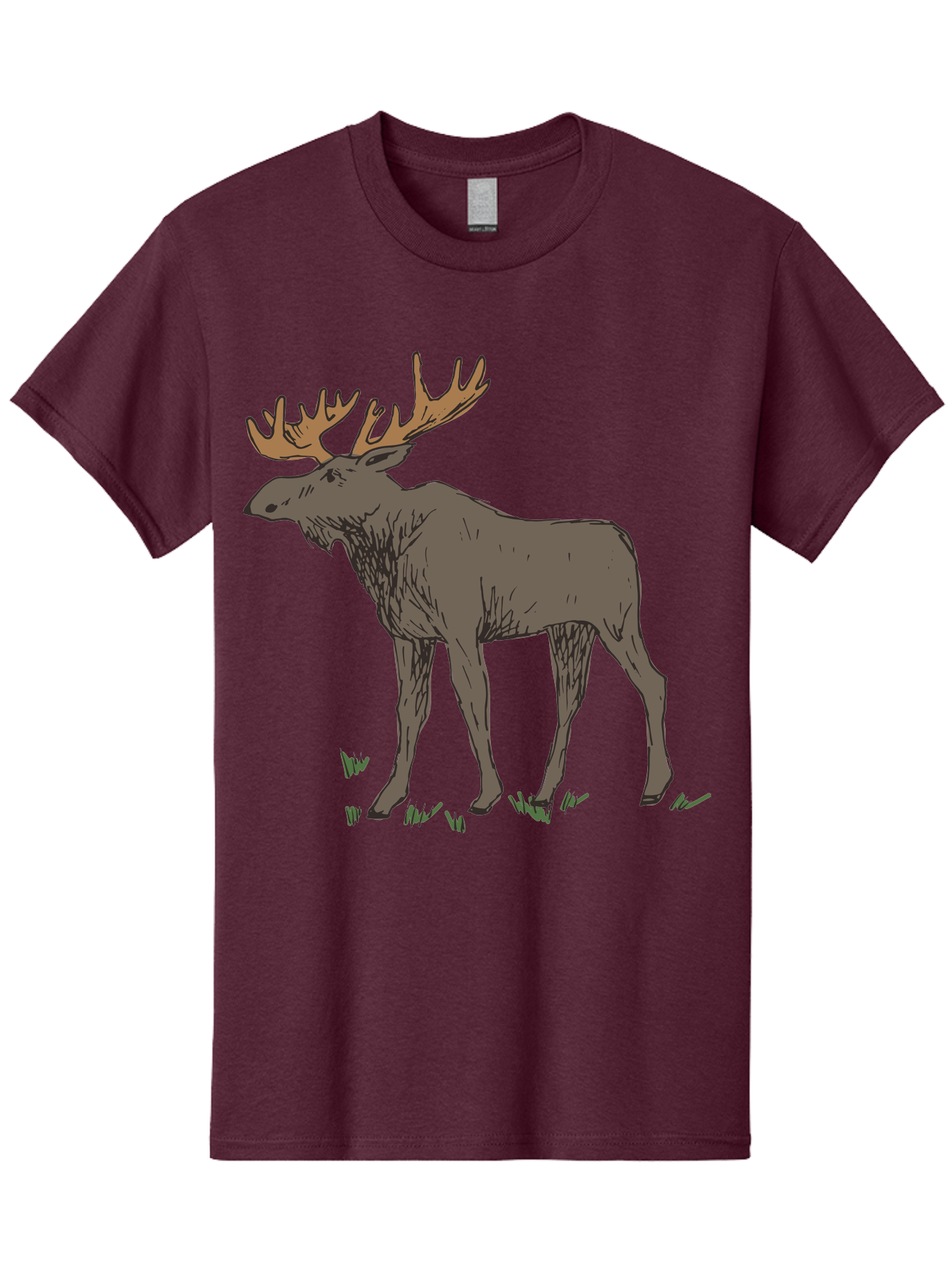 Moose-1 Men'S Graphic Tee, 100% Cotton, Comfortable Casual Summer Wear, Machine Washable, Illustration Of A Moose, Large Antlers, Wildlife, Animal Art, Cartoon Style, Wildlife Illustration, Mammal Drawing, Forest Creature, Nature Graphic - Aaa997