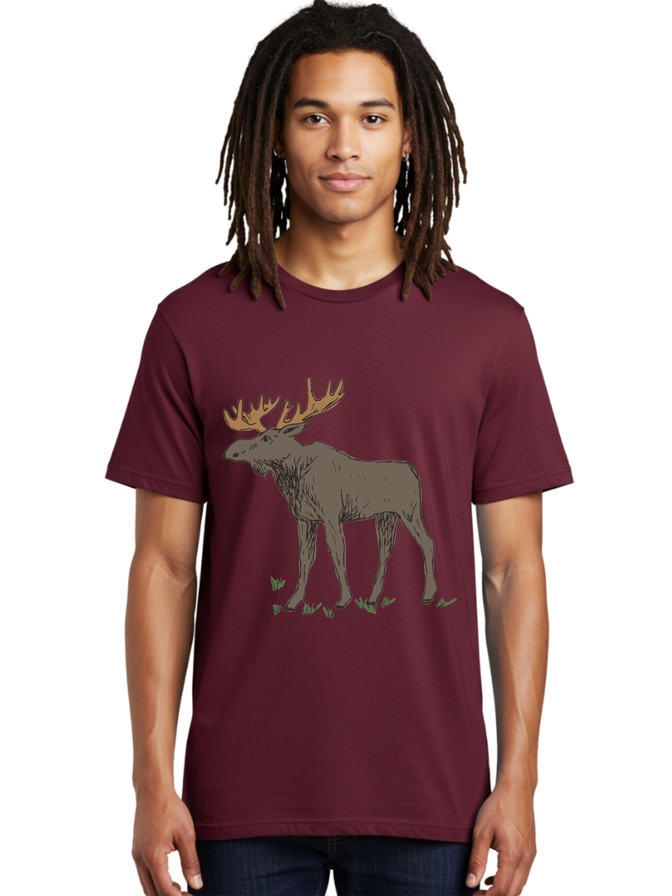 Moose-1 Men'S Graphic Tee, 100% Cotton, Comfortable Casual Summer Wear, Machine Washable, Illustration Of A Moose, Large Antlers, Wildlife, Animal Art, Cartoon Style, Wildlife Illustration, Mammal Drawing, Forest Creature, Nature Graphic - Aaa997