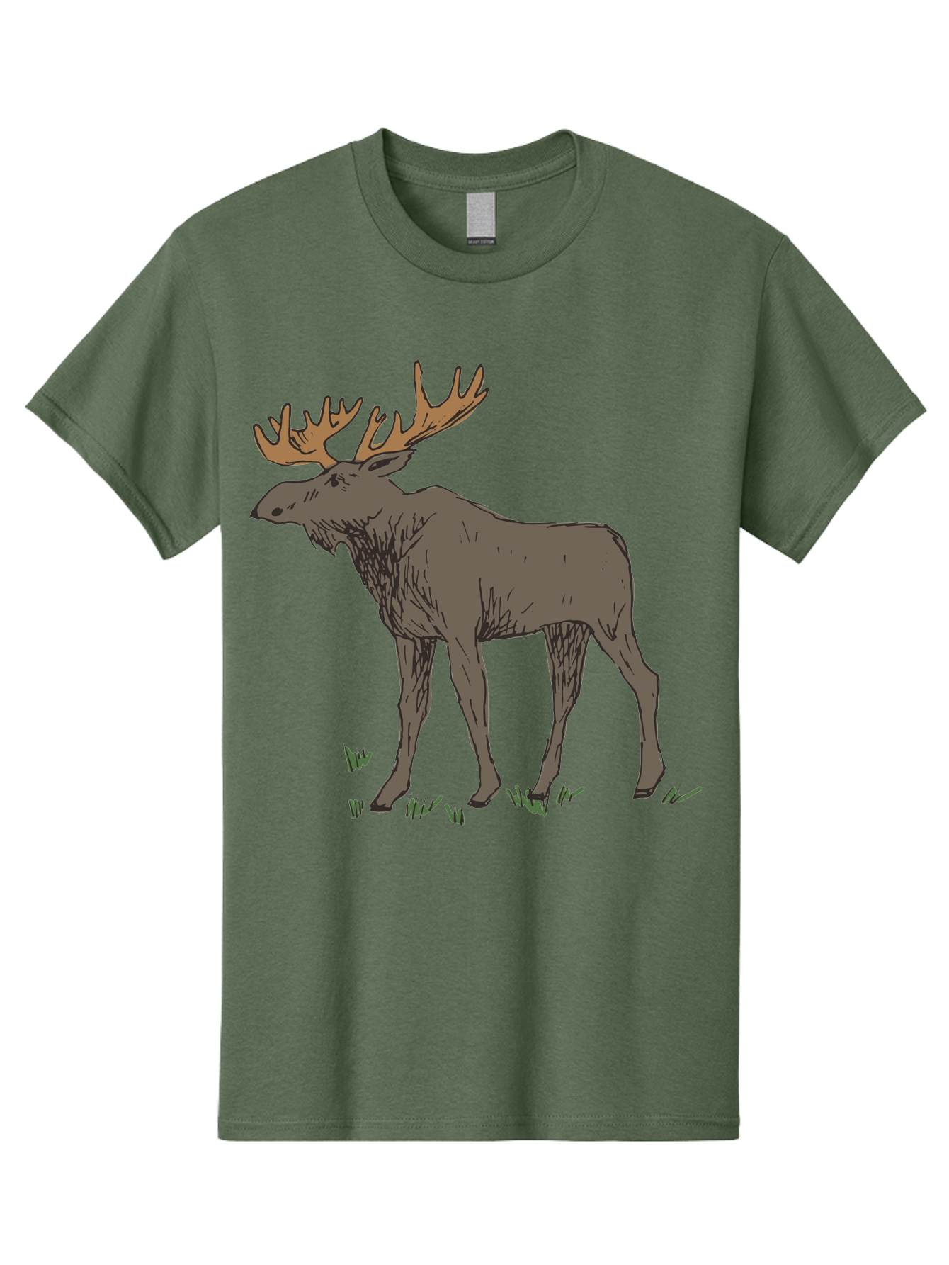 Moose-1 Men'S Graphic Tee, 100% Cotton, Comfortable Casual Summer Wear, Machine Washable, Illustration Of A Moose, Large Antlers, Wildlife, Animal Art, Cartoon Style, Wildlife Illustration, Mammal Drawing, Forest Creature, Nature Graphic - Aaa997