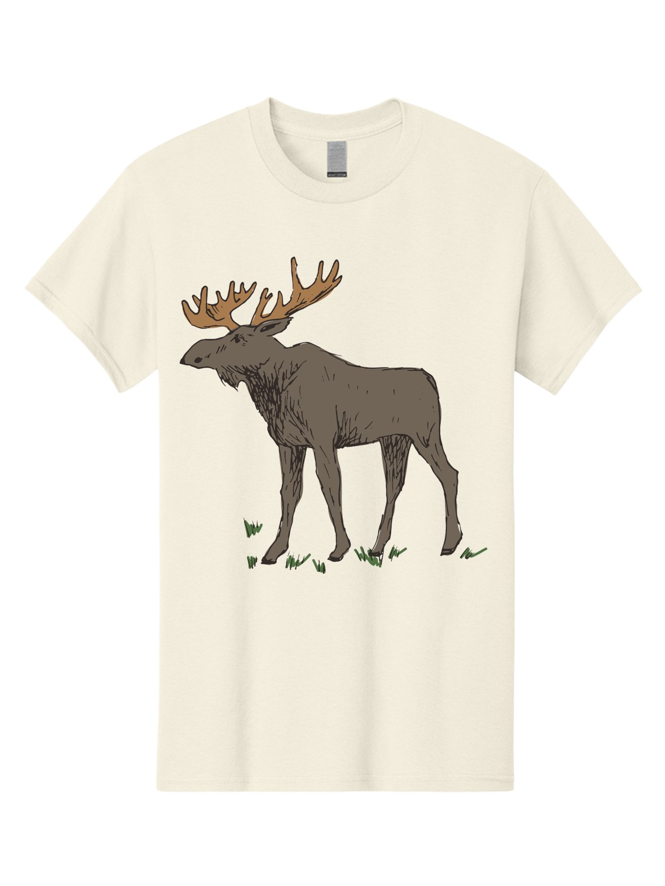 Moose-1 Men'S Graphic Tee, 100% Cotton, Comfortable Casual Summer Wear, Machine Washable, Illustration Of A Moose, Large Antlers, Wildlife, Animal Art, Cartoon Style, Wildlife Illustration, Mammal Drawing, Forest Creature, Nature Graphic - Aaa997