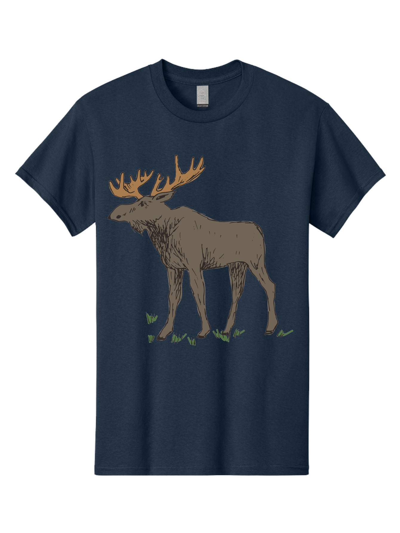 Moose-1 Men'S Graphic Tee, 100% Cotton, Comfortable Casual Summer Wear, Machine Washable, Illustration Of A Moose, Large Antlers, Wildlife, Animal Art, Cartoon Style, Wildlife Illustration, Mammal Drawing, Forest Creature, Nature Graphic - Aaa997