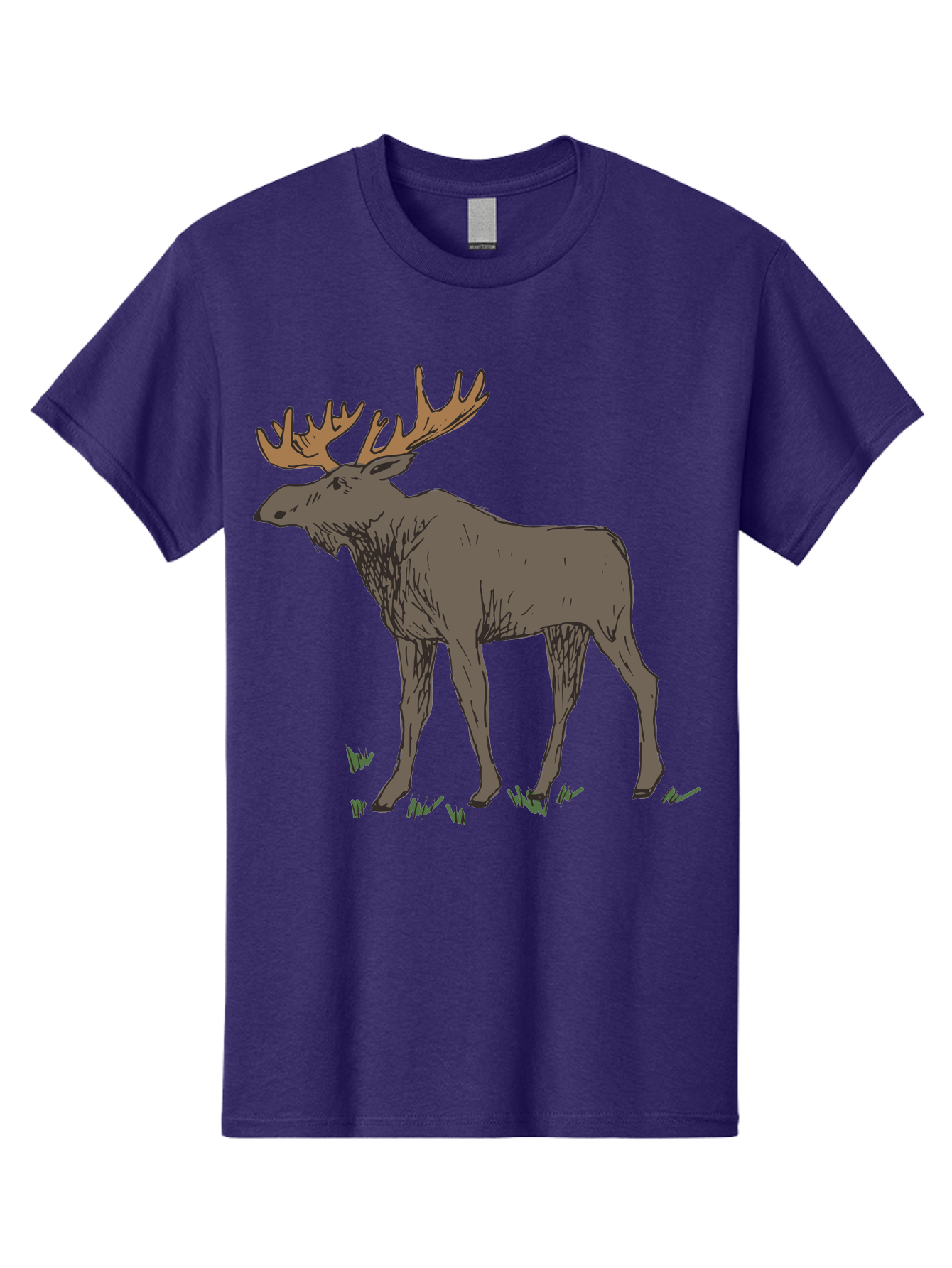 Moose-1 Men'S Graphic Tee, 100% Cotton, Comfortable Casual Summer Wear, Machine Washable, Illustration Of A Moose, Large Antlers, Wildlife, Animal Art, Cartoon Style, Wildlife Illustration, Mammal Drawing, Forest Creature, Nature Graphic - Aaa997