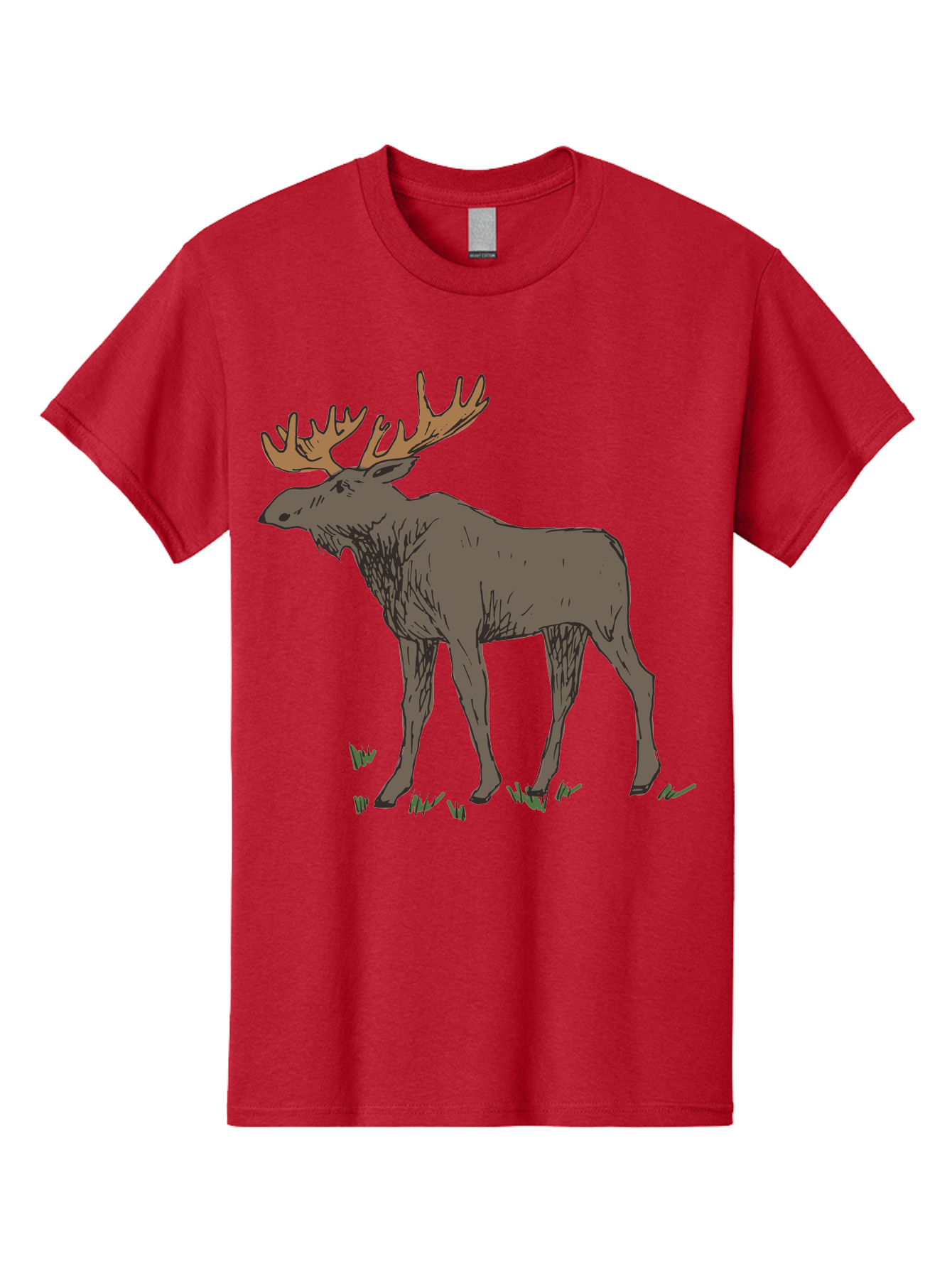 Moose-1 Men'S Graphic Tee, 100% Cotton, Comfortable Casual Summer Wear, Machine Washable, Illustration Of A Moose, Large Antlers, Wildlife, Animal Art, Cartoon Style, Wildlife Illustration, Mammal Drawing, Forest Creature, Nature Graphic - Aaa997