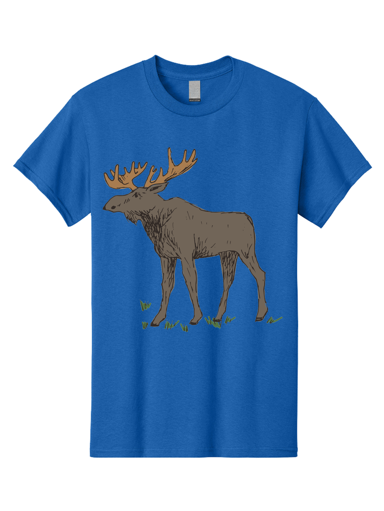 Moose-1 Men'S Graphic Tee, 100% Cotton, Comfortable Casual Summer Wear, Machine Washable, Illustration Of A Moose, Large Antlers, Wildlife, Animal Art, Cartoon Style, Wildlife Illustration, Mammal Drawing, Forest Creature, Nature Graphic - Aaa997