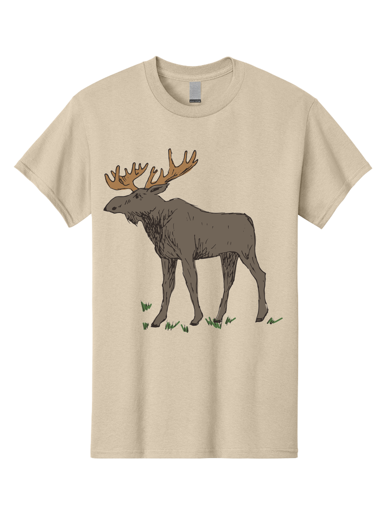 Moose-1 Men'S Graphic Tee, 100% Cotton, Comfortable Casual Summer Wear, Machine Washable, Illustration Of A Moose, Large Antlers, Wildlife, Animal Art, Cartoon Style, Wildlife Illustration, Mammal Drawing, Forest Creature, Nature Graphic - Aaa997