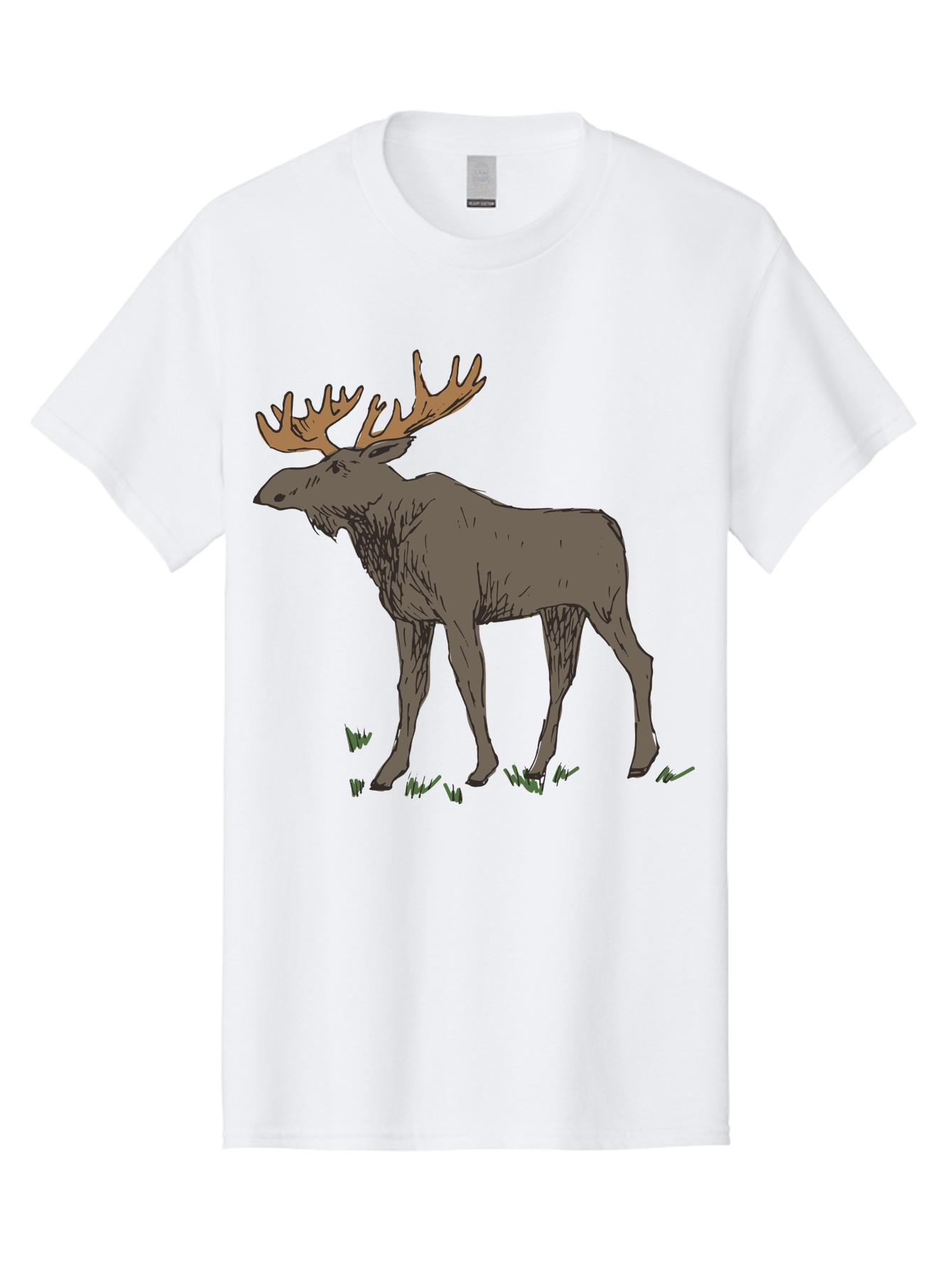 Moose-1 Men'S Graphic Tee, 100% Cotton, Comfortable Casual Summer Wear, Machine Washable, Illustration Of A Moose, Large Antlers, Wildlife, Animal Art, Cartoon Style, Wildlife Illustration, Mammal Drawing, Forest Creature, Nature Graphic - Aaa997