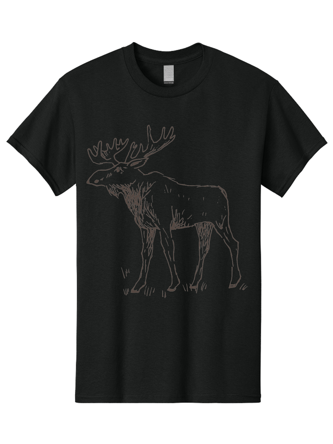 Moose Men'S Graphic Tee, 100% Cotton, Comfortable Casual Summer Wear, Machine Washable, Majestic Elk, Large Antlers, Wildlife Illustration, Grassy Terrain, Animal Portrait, Wildlife Art, Natural Habitat, Forest Dwelling - Aaa998