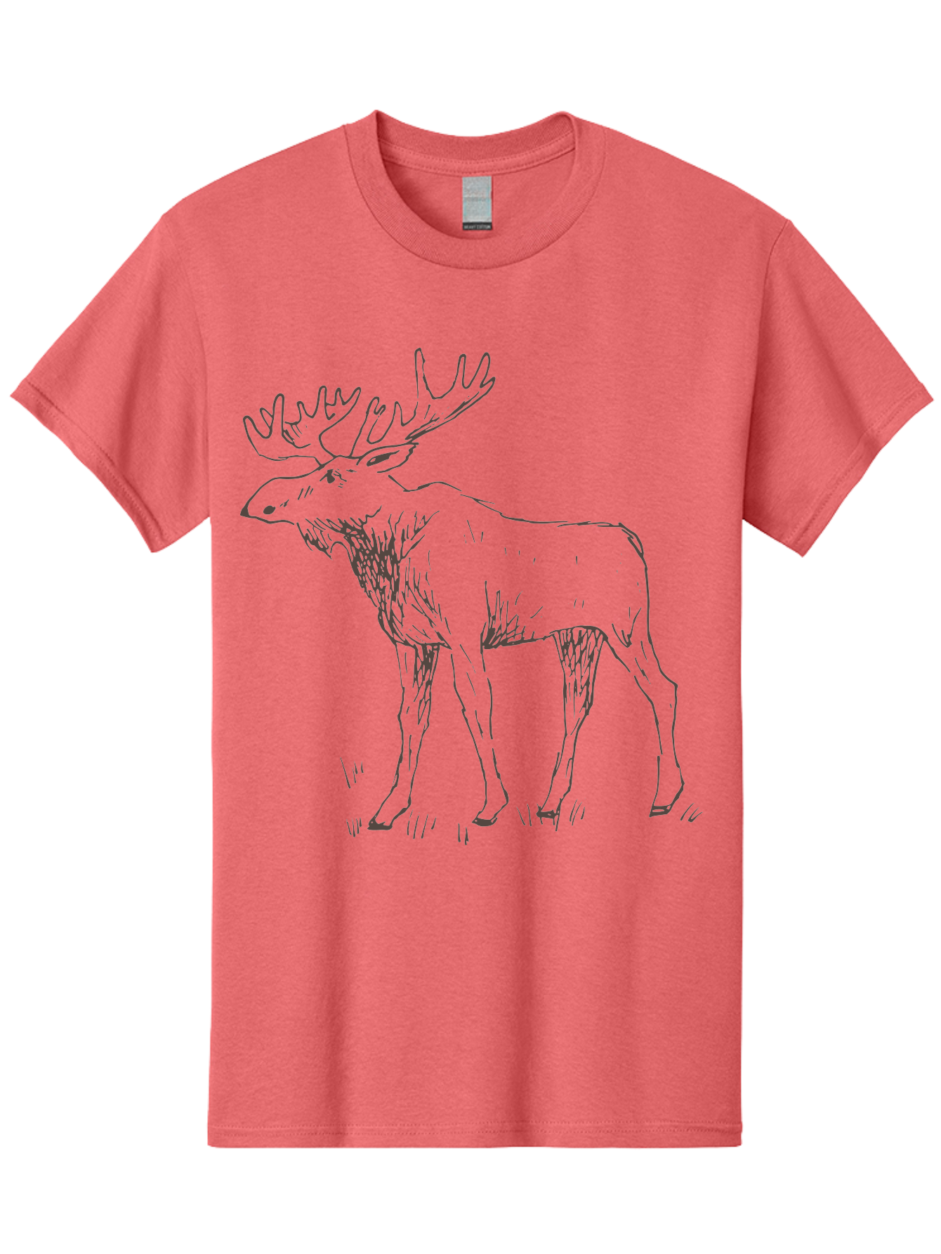 Moose Men'S Graphic Tee, 100% Cotton, Comfortable Casual Summer Wear, Machine Washable, Majestic Elk, Large Antlers, Wildlife Illustration, Grassy Terrain, Animal Portrait, Wildlife Art, Natural Habitat, Forest Dwelling - Aaa998