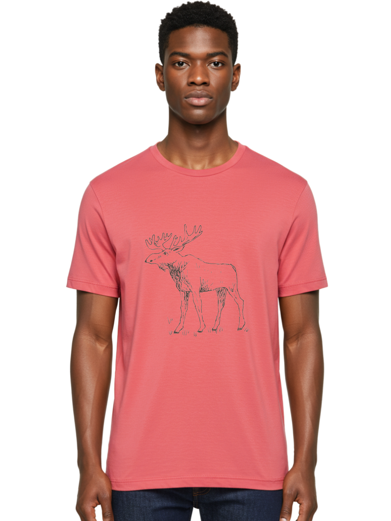 Moose Men'S Graphic Tee, 100% Cotton, Comfortable Casual Summer Wear, Machine Washable, Majestic Elk, Large Antlers, Wildlife Illustration, Grassy Terrain, Animal Portrait, Wildlife Art, Natural Habitat, Forest Dwelling - Aaa998