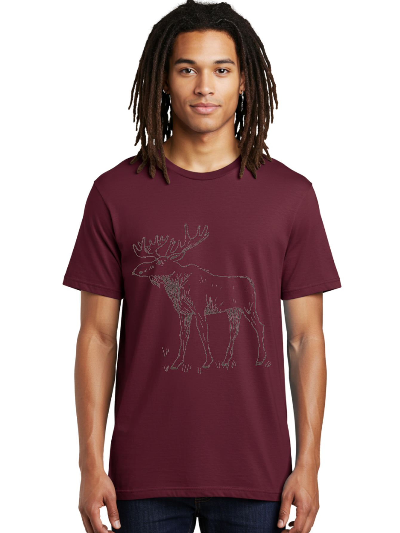 Moose Men'S Graphic Tee, 100% Cotton, Comfortable Casual Summer Wear, Machine Washable, Majestic Elk, Large Antlers, Wildlife Illustration, Grassy Terrain, Animal Portrait, Wildlife Art, Natural Habitat, Forest Dwelling - Aaa998