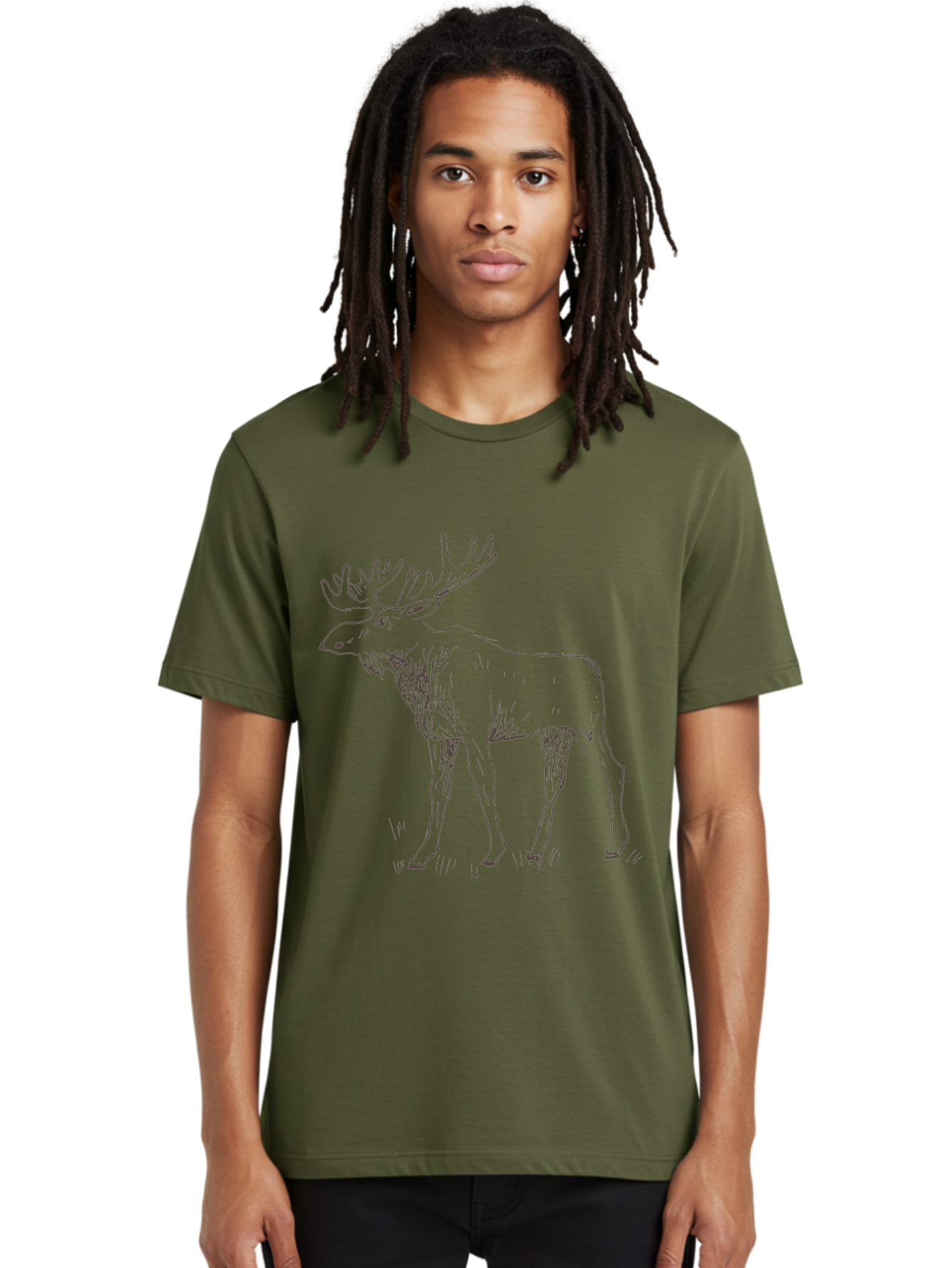 Moose Men'S Graphic Tee, 100% Cotton, Comfortable Casual Summer Wear, Machine Washable, Majestic Elk, Large Antlers, Wildlife Illustration, Grassy Terrain, Animal Portrait, Wildlife Art, Natural Habitat, Forest Dwelling - Aaa998