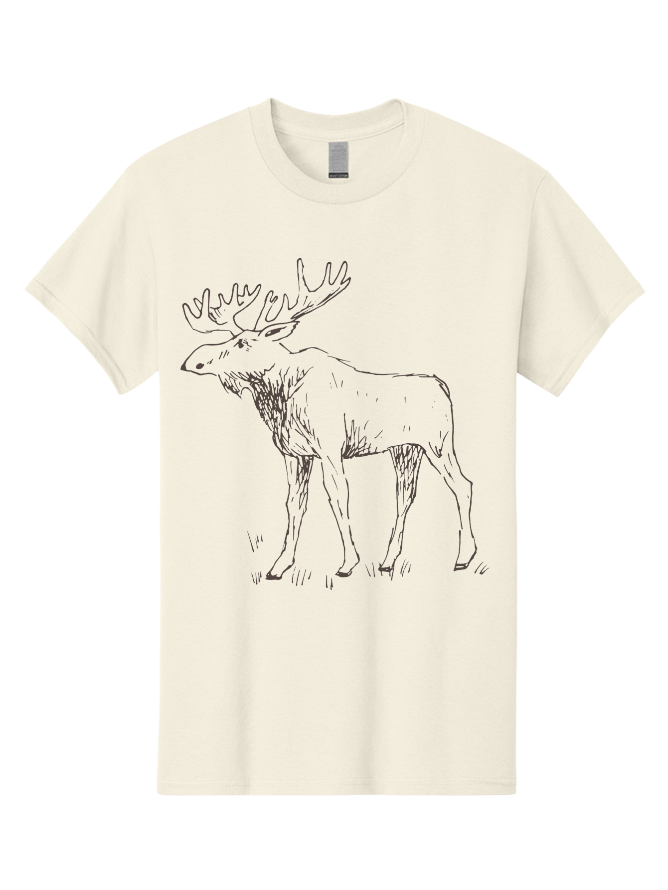 Moose Men'S Graphic Tee, 100% Cotton, Comfortable Casual Summer Wear, Machine Washable, Majestic Elk, Large Antlers, Wildlife Illustration, Grassy Terrain, Animal Portrait, Wildlife Art, Natural Habitat, Forest Dwelling - Aaa998