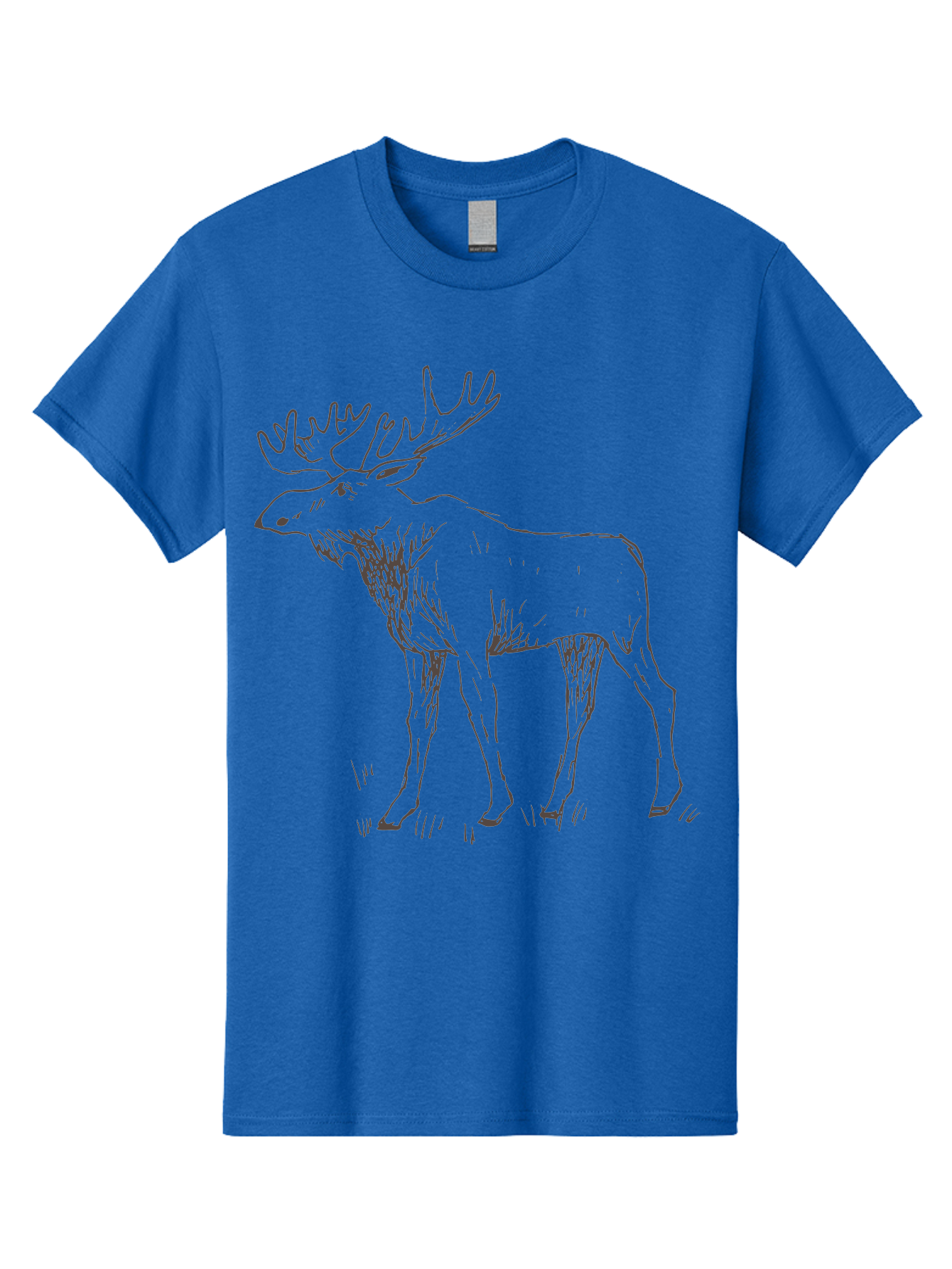 Moose Men'S Graphic Tee, 100% Cotton, Comfortable Casual Summer Wear, Machine Washable, Majestic Elk, Large Antlers, Wildlife Illustration, Grassy Terrain, Animal Portrait, Wildlife Art, Natural Habitat, Forest Dwelling - Aaa998