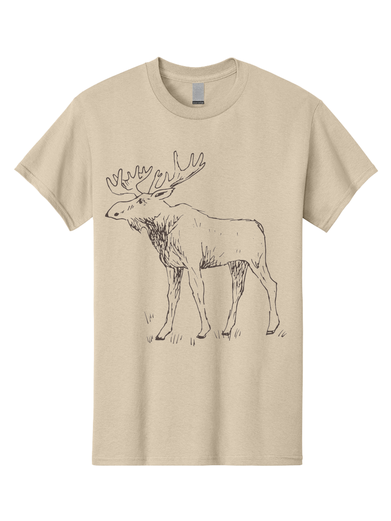 Moose Men'S Graphic Tee, 100% Cotton, Comfortable Casual Summer Wear, Machine Washable, Majestic Elk, Large Antlers, Wildlife Illustration, Grassy Terrain, Animal Portrait, Wildlife Art, Natural Habitat, Forest Dwelling - Aaa998