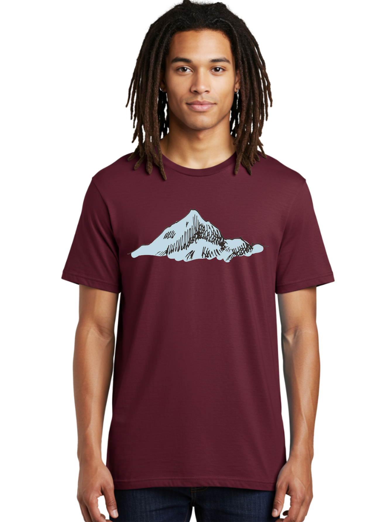 Mountain-Landscape Men'S Graphic Tee, 100% Cotton, Comfortable Casual Summer Wear, Machine Washable, Cartoon Mountain, Sketch Art, Black Lines, Simple Design, Minimalist Style, White Mountain Peak, Abstract Landscape, Illustration Aaa999