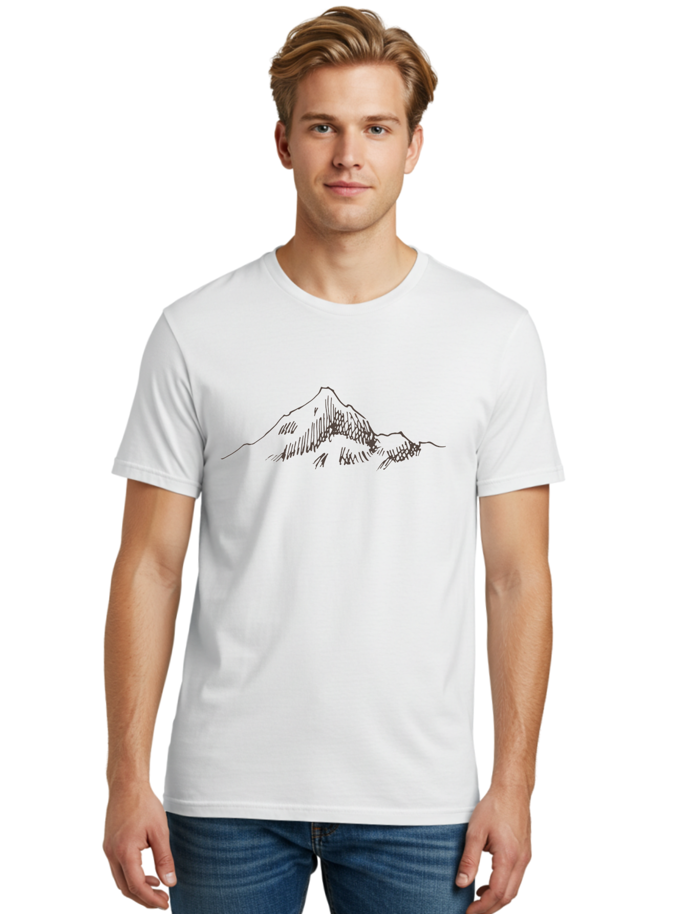 Mountain-Sketch Men'S Graphic Tee, 100% Cotton, Comfortable Casual Summer Wear, Machine Washable, Hand Drawn Mountain, Landscape Drawing, Abstract Art, Minimalist Design, Simple Shapes, Nature-Inspired, Mountain Peak, Artistic Expression Aab000